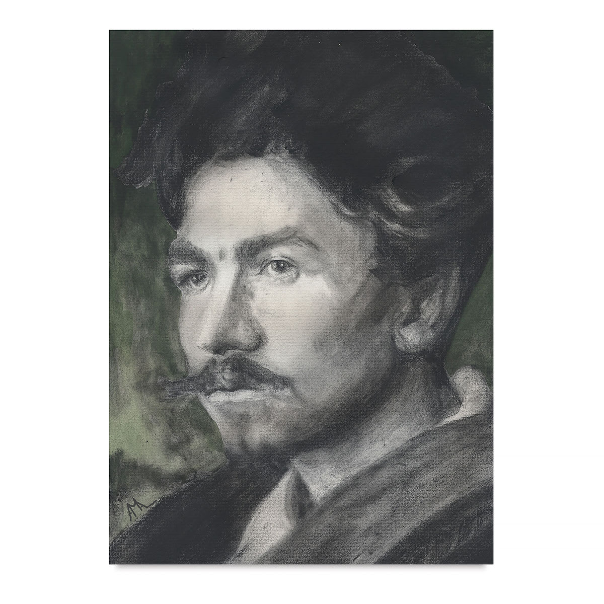 General's Charcoal Pencils - Portrait charcoal drawing of man with mustache and coat.