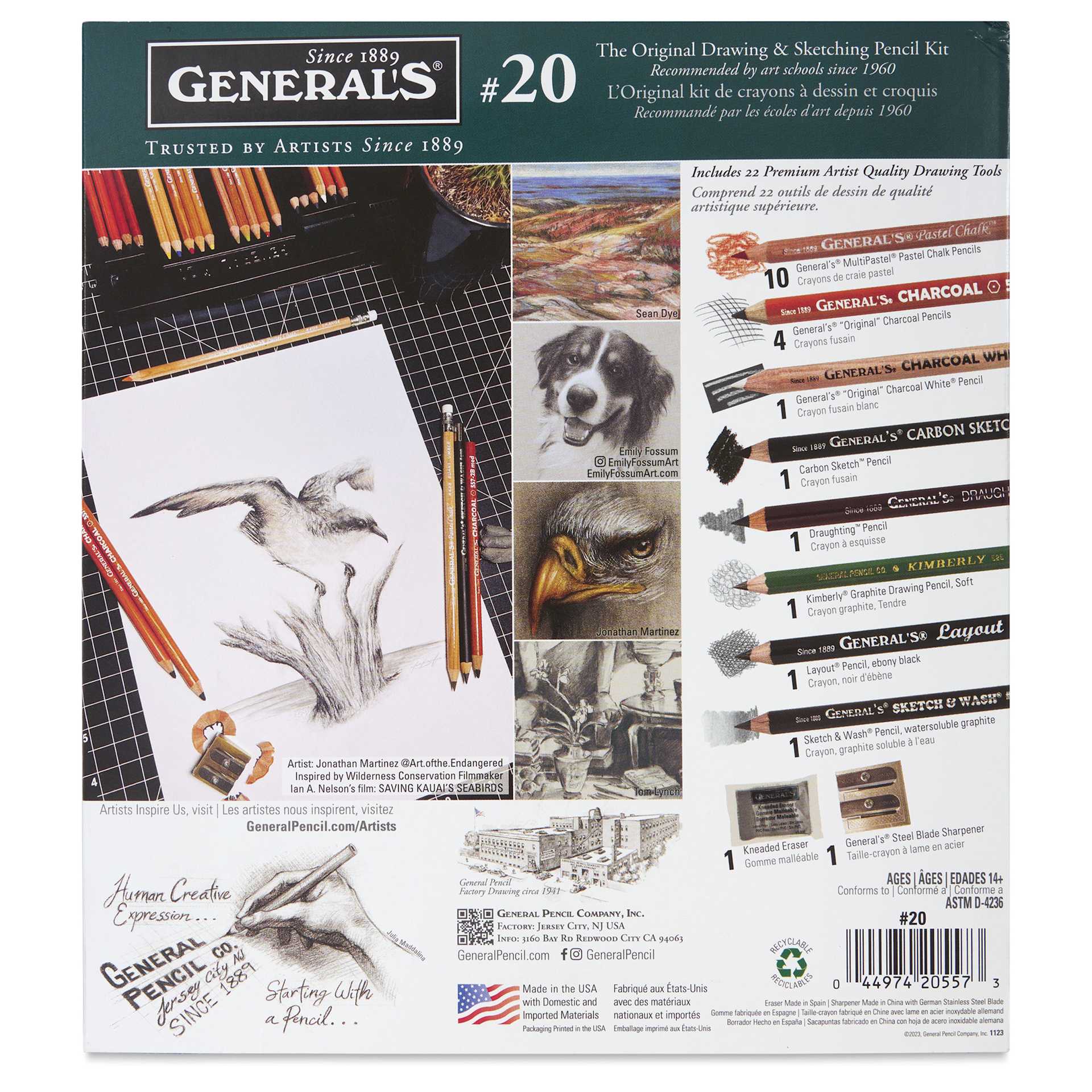 General's Classic Drawing and Sketching Kit No. 20, back of the packaging