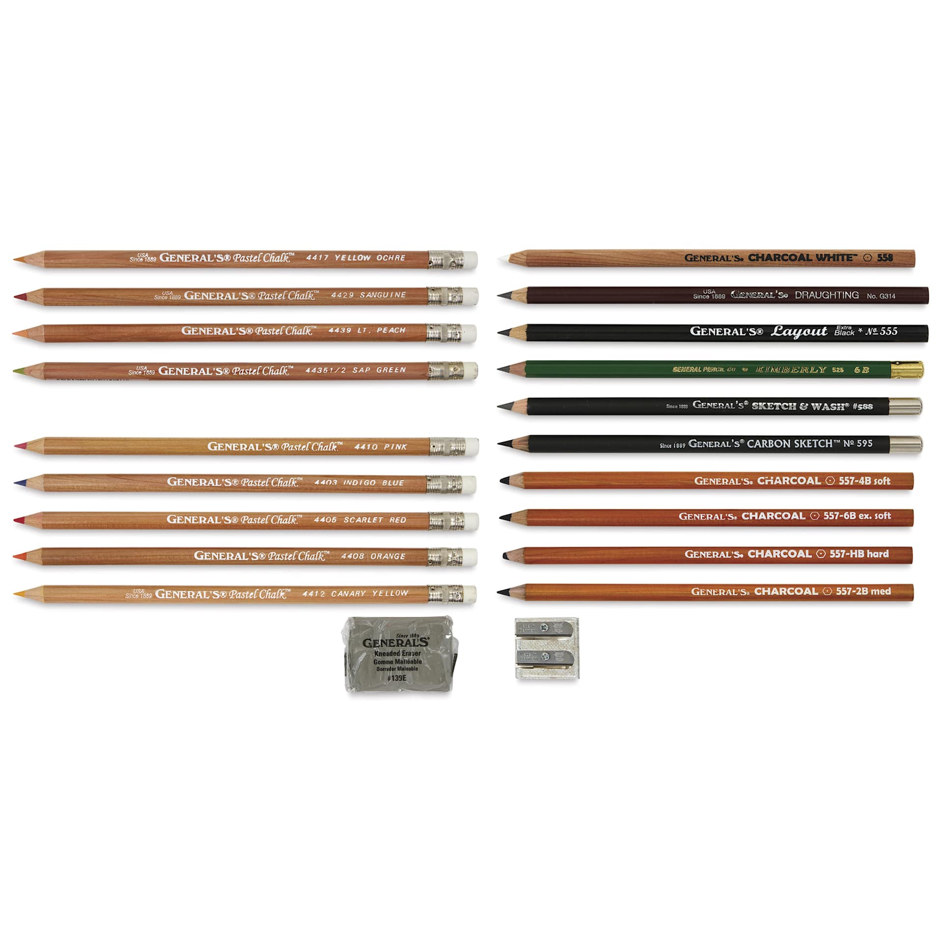 General's Classic Drawing and Sketching Kit No. 20, contents laid out
