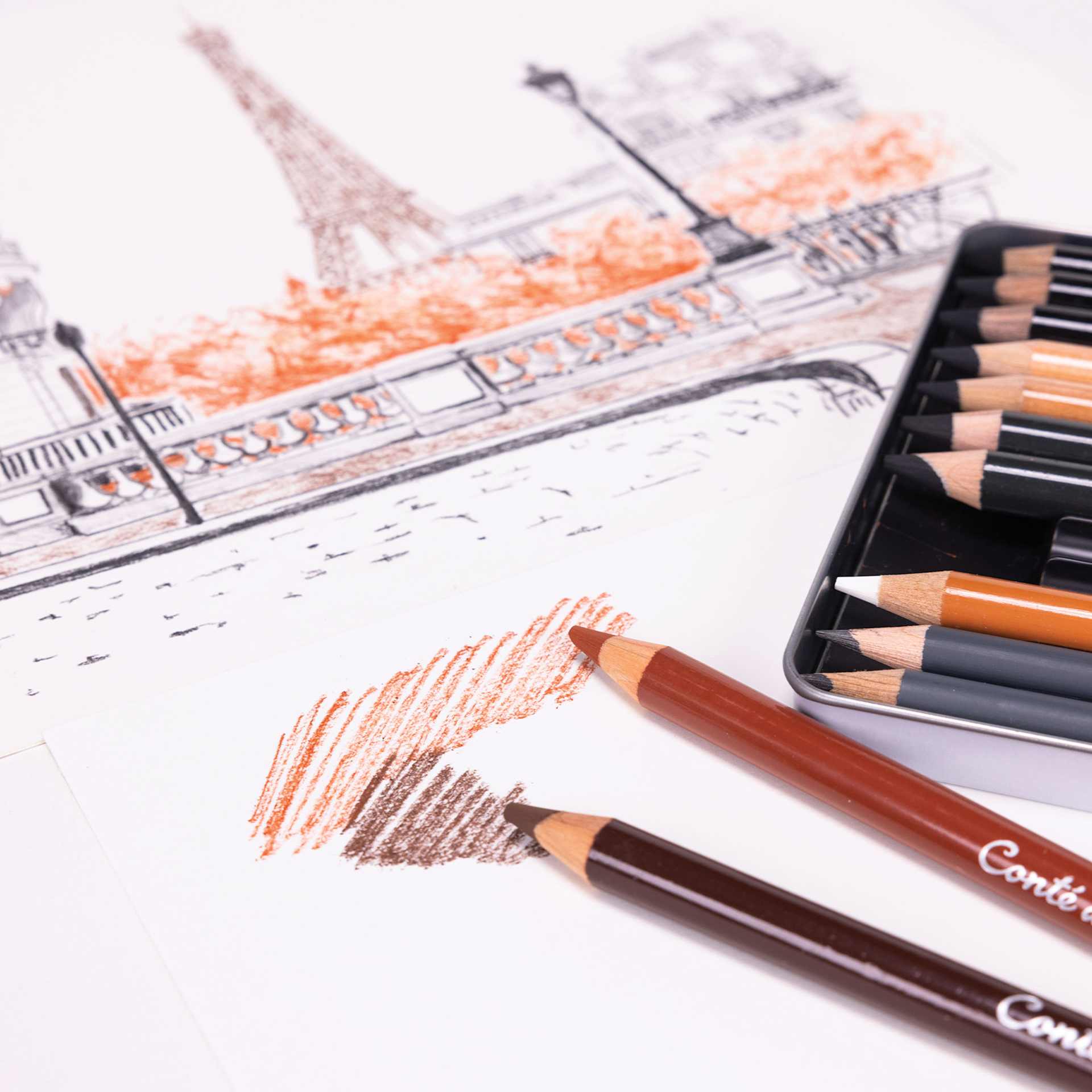 Conté à Paris Sketching Pencils - Set of 12, sketching on paper
