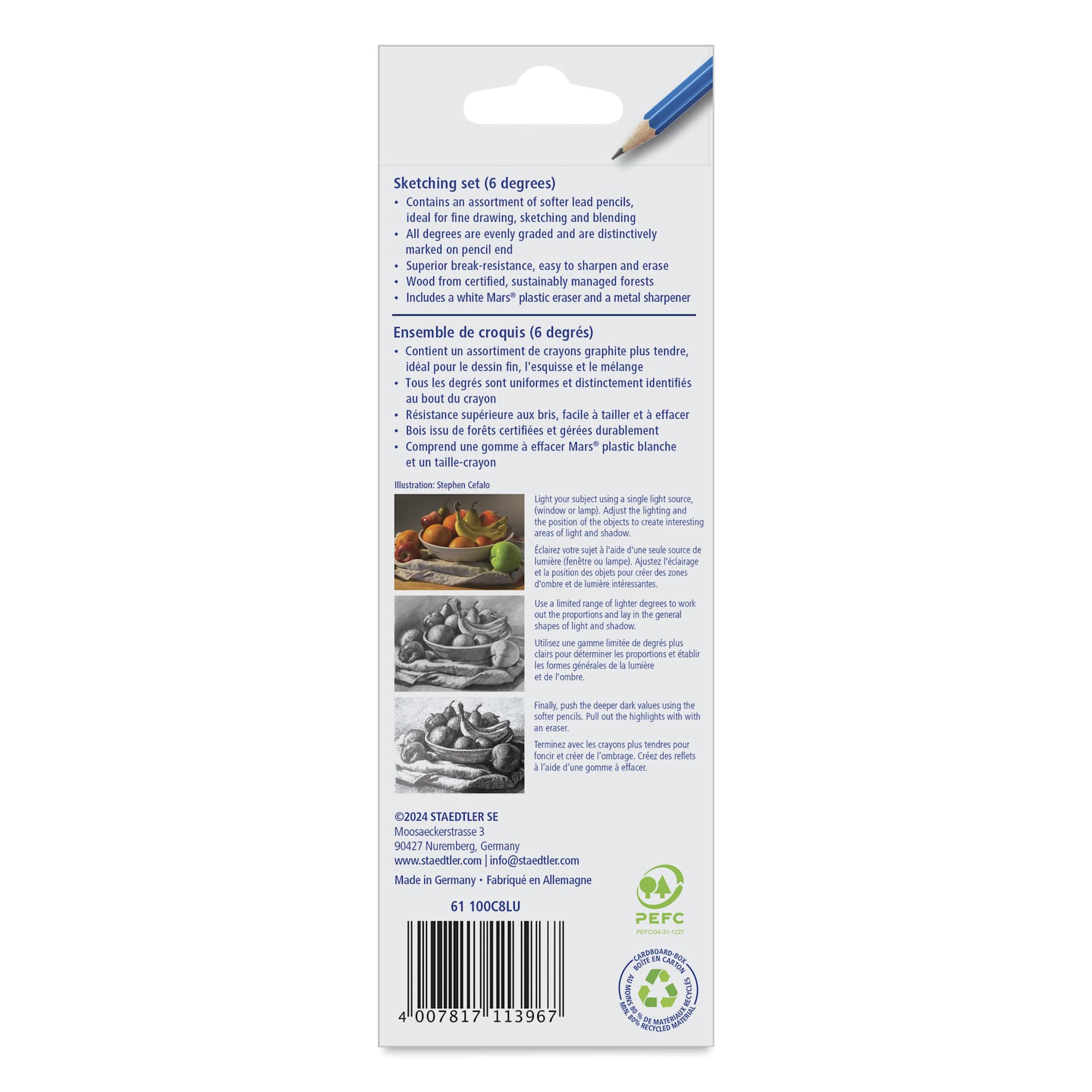 Staedtler Mars Lumograph Sketching Set - Set of 8 - back of packaging