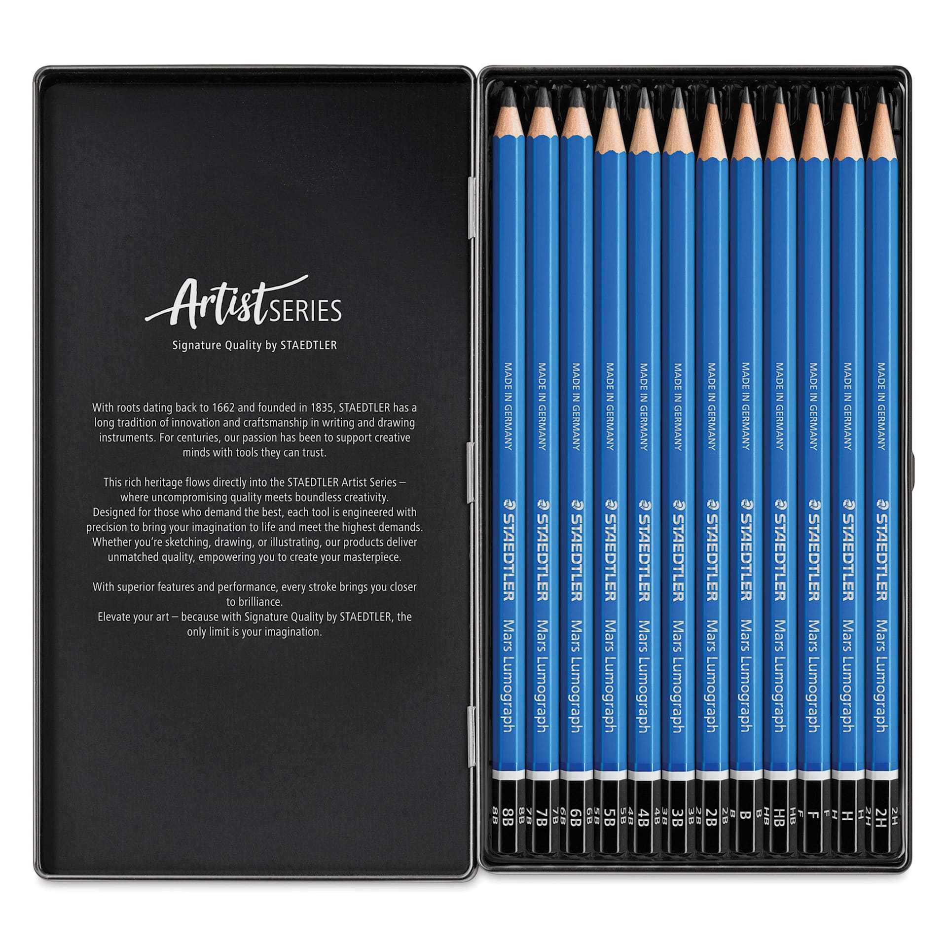 Staedtler Mars Lumograph Drawing and Sketching Pencils - Soft Range Set of 12, contents