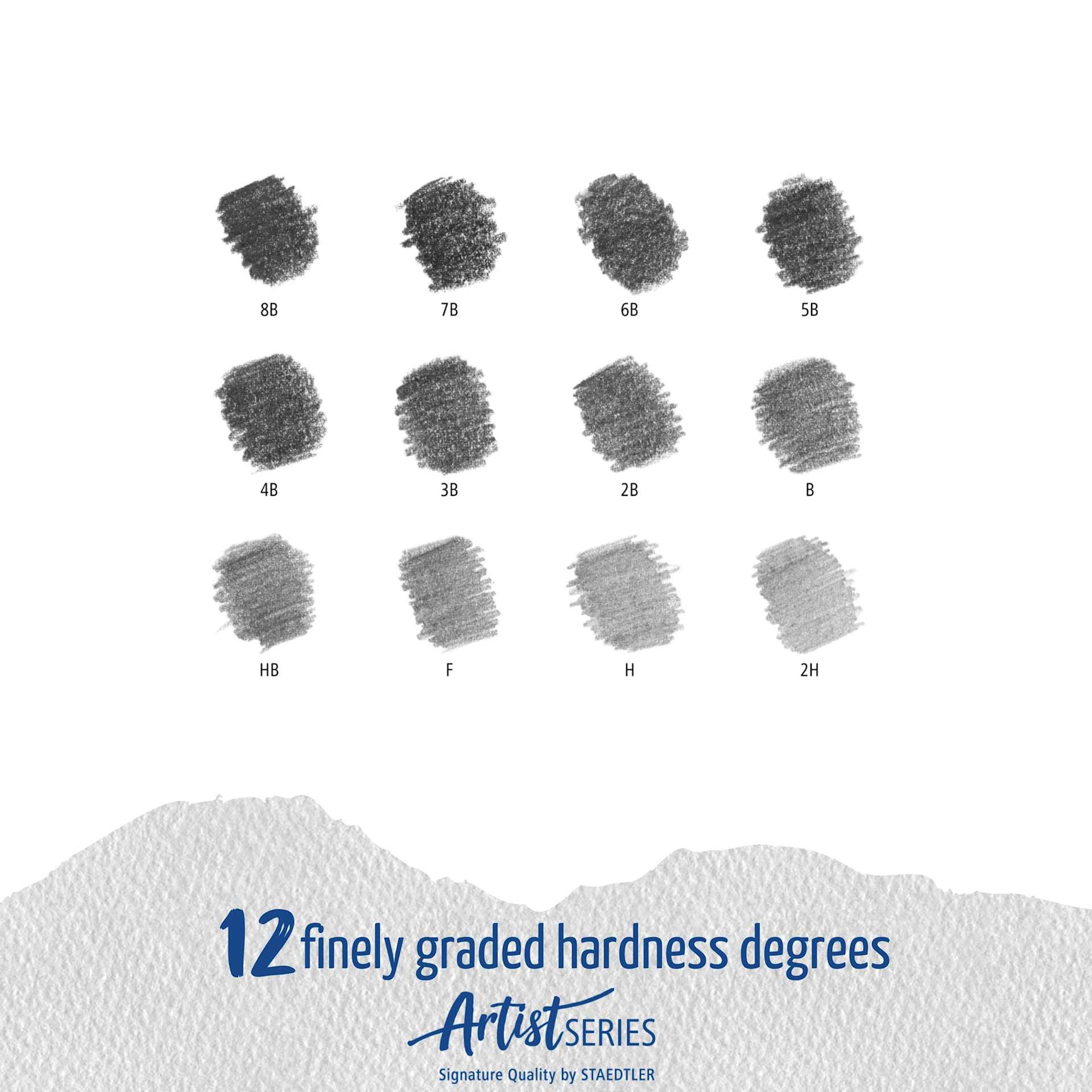 12 finely graded hardness degrees. Artist series. Signature quality by Staedtler.