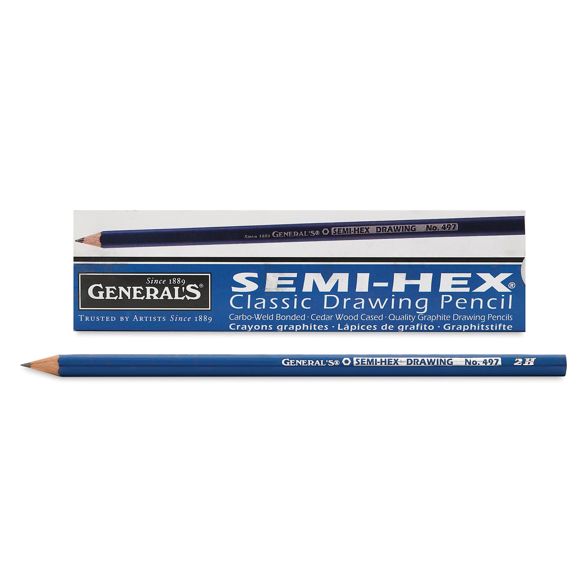 General's Semi-Hex Drawing Pencils - Class Pack of 144, 2H pencil shown with packaging