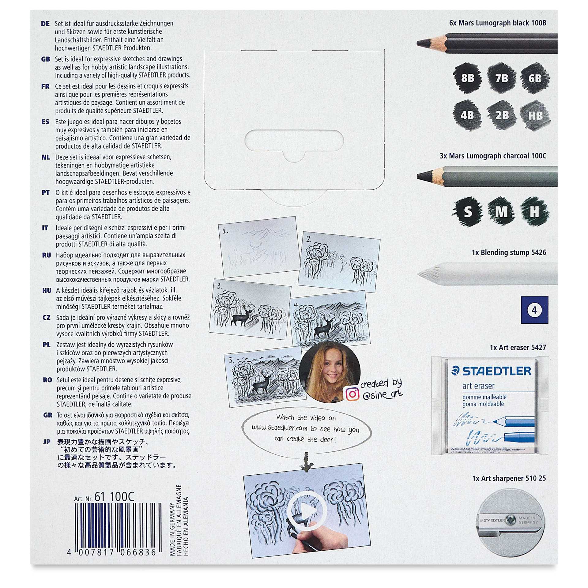 Staedtler Mars Lumograph Charcoal Pencils - Set of 12, back of packaging