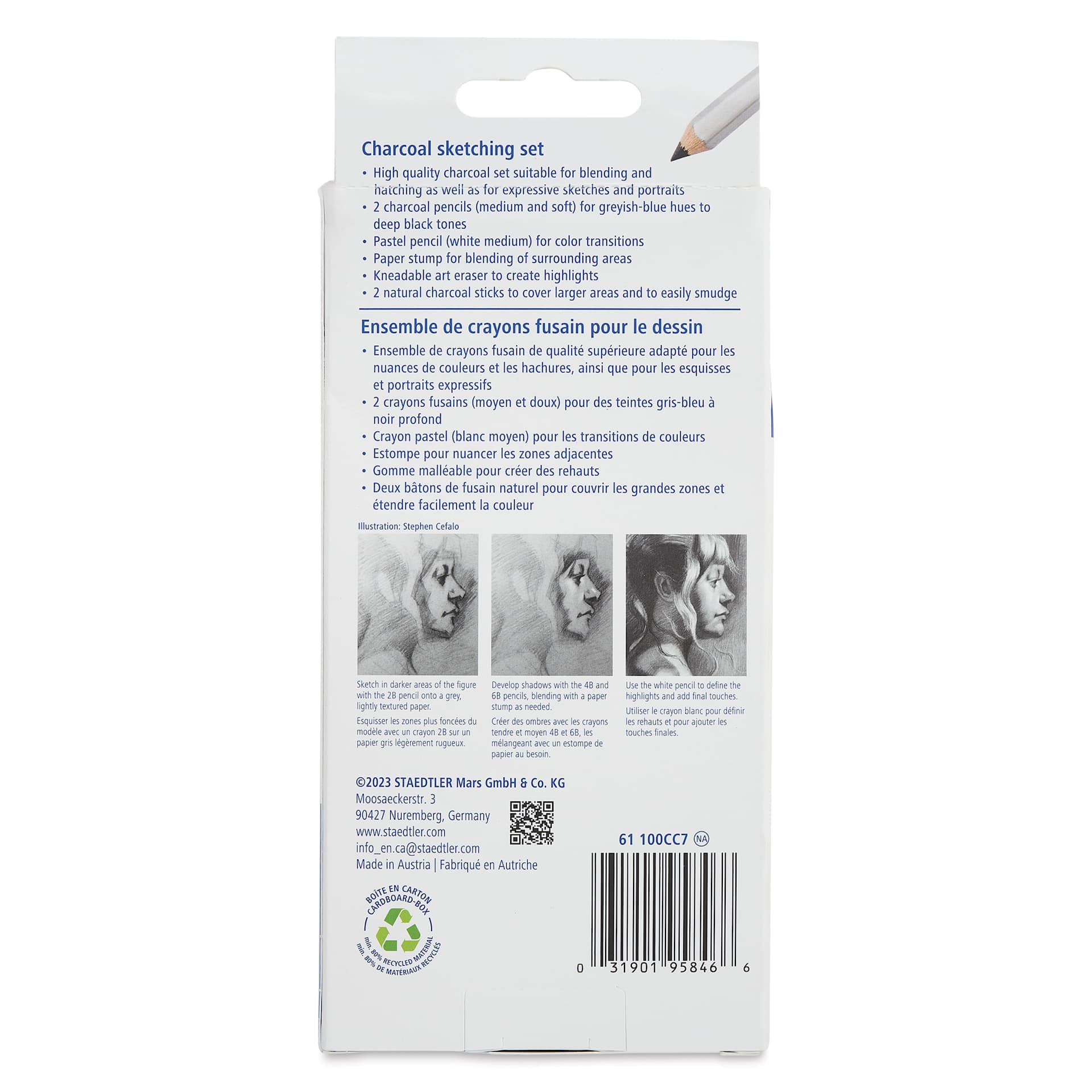 Staedtler Mars Lumograph Charcoal Pencils - Set of 7, Charcoal Sketching Set, back of packaging