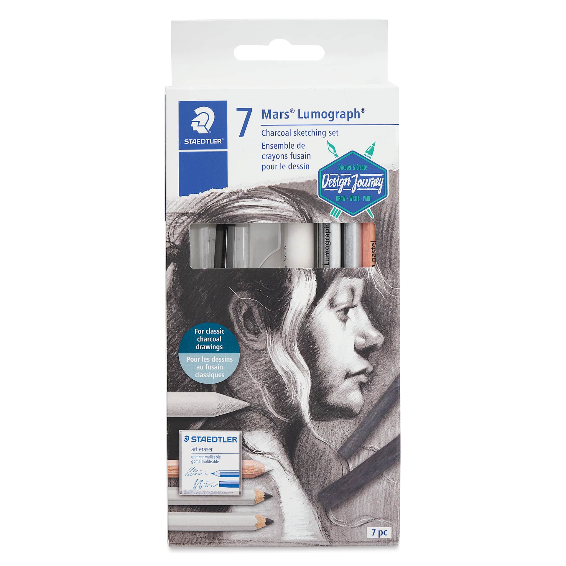 Staedtler Mars Lumograph Charcoal Pencils - Set of 7, Charcoal Sketching Set, front of packaging