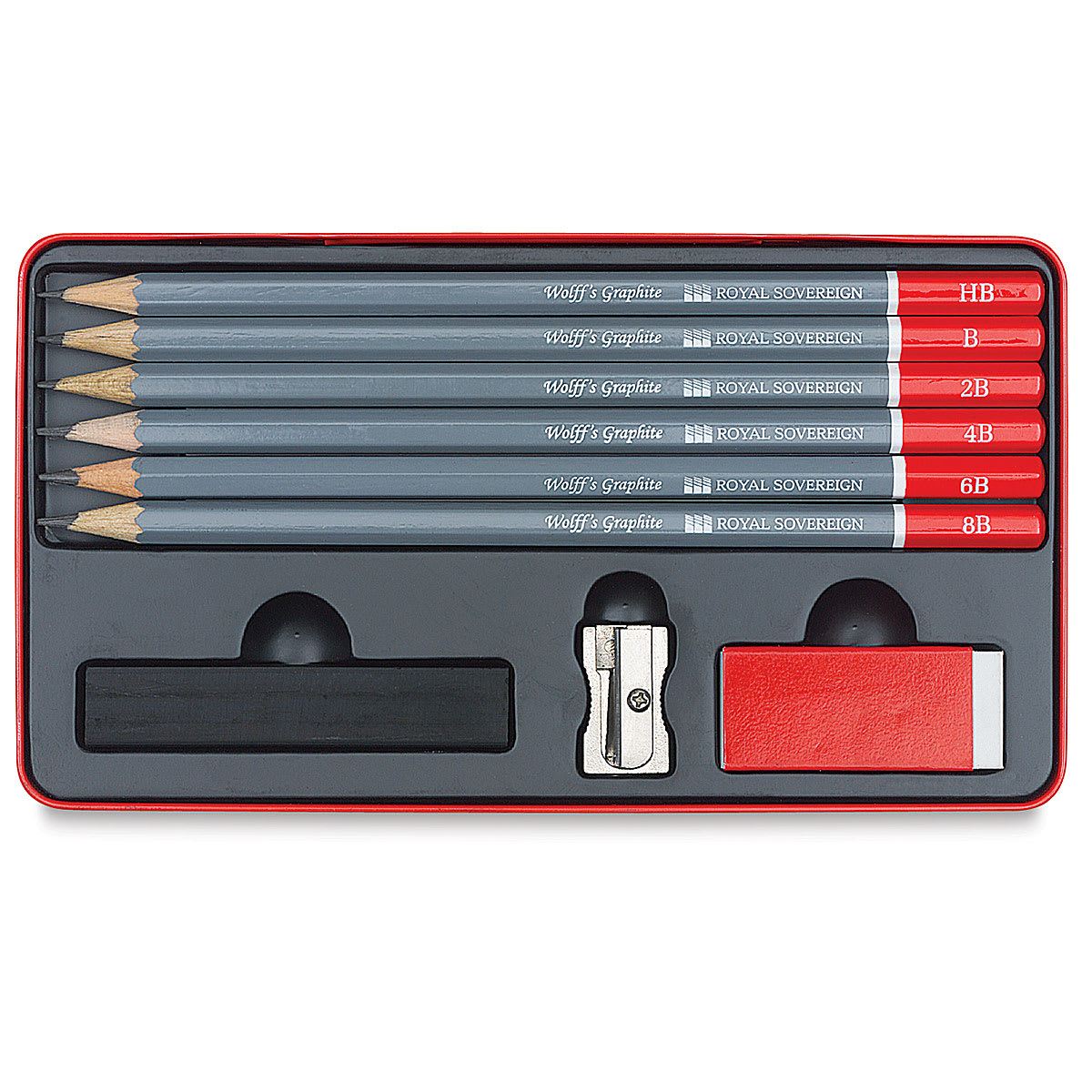 Wolff's Graphite Sketch Set - Top view of components in storage tray
