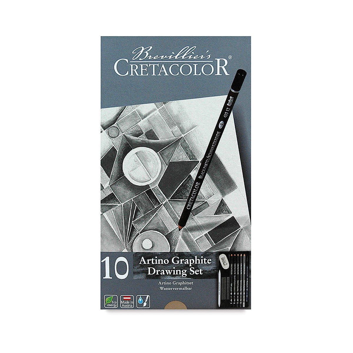 Cretacolor Drawing Sets - Top view of 10 pc Basic Drawing Set package