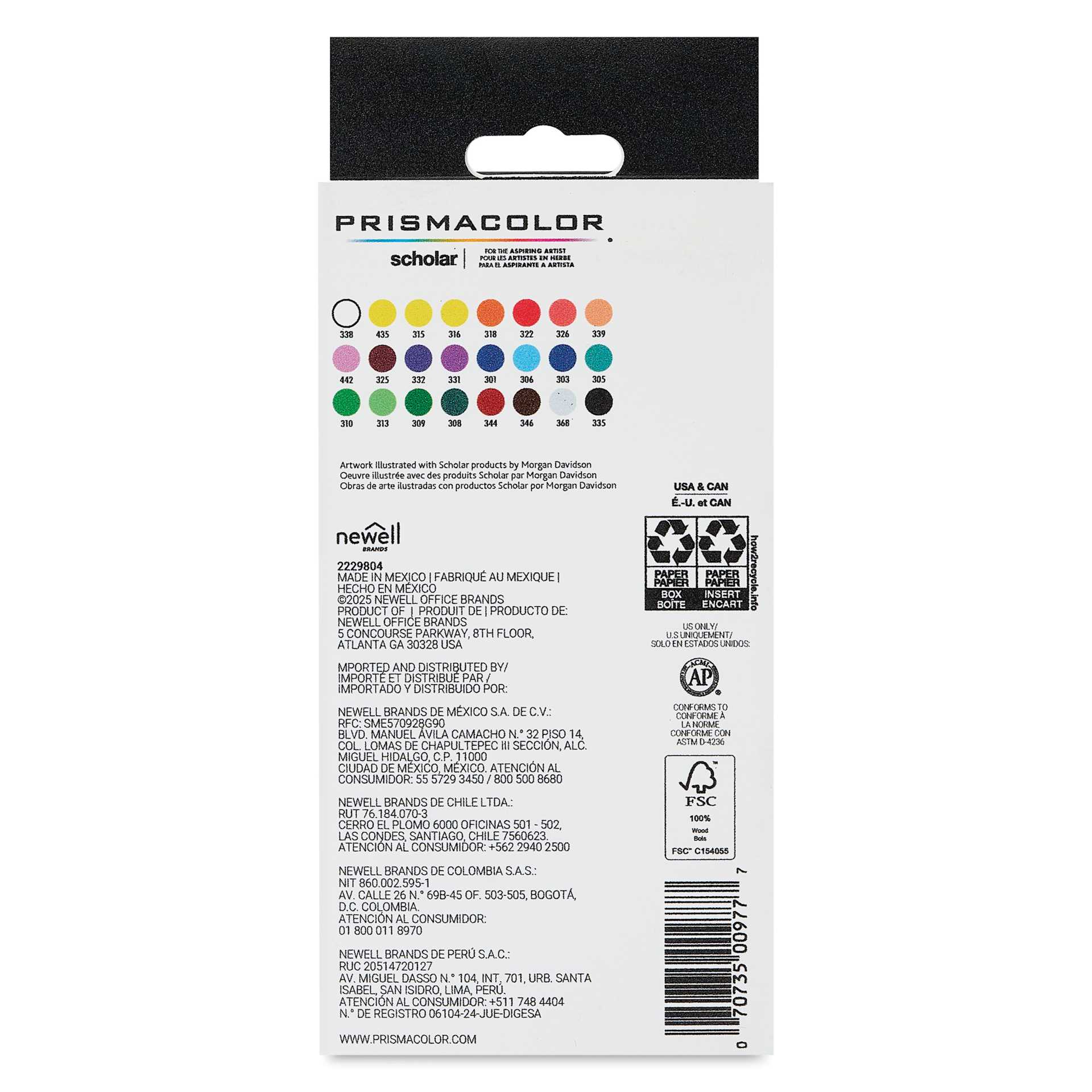 Prismacolor Scholar Colored Pencils - Set of 24, Assorted Colors, back of packaging