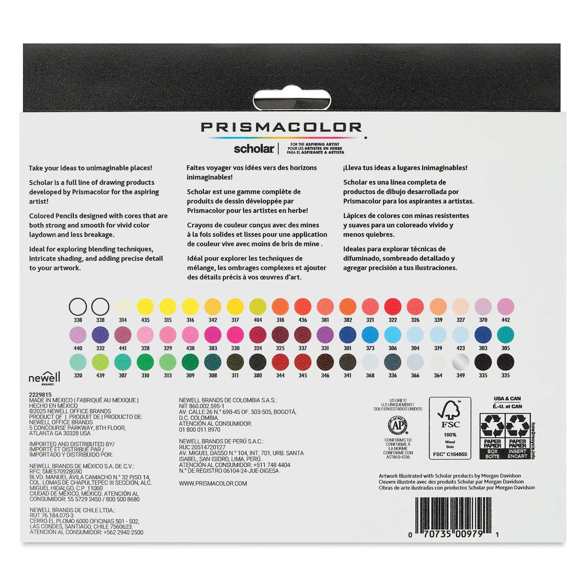 Prismacolor Scholar Colored Pencils - Set of 60, Assorted Colors, back of packaging