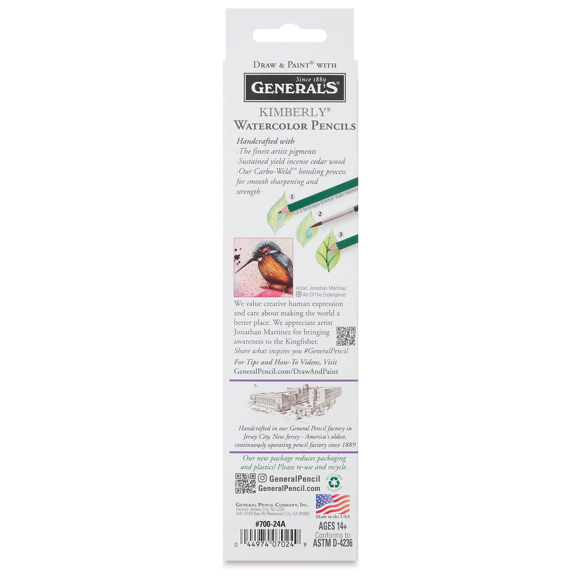 General's Kimberly Watercolor Pencil Set - Assorted Colors, Set of 24 (back of package)