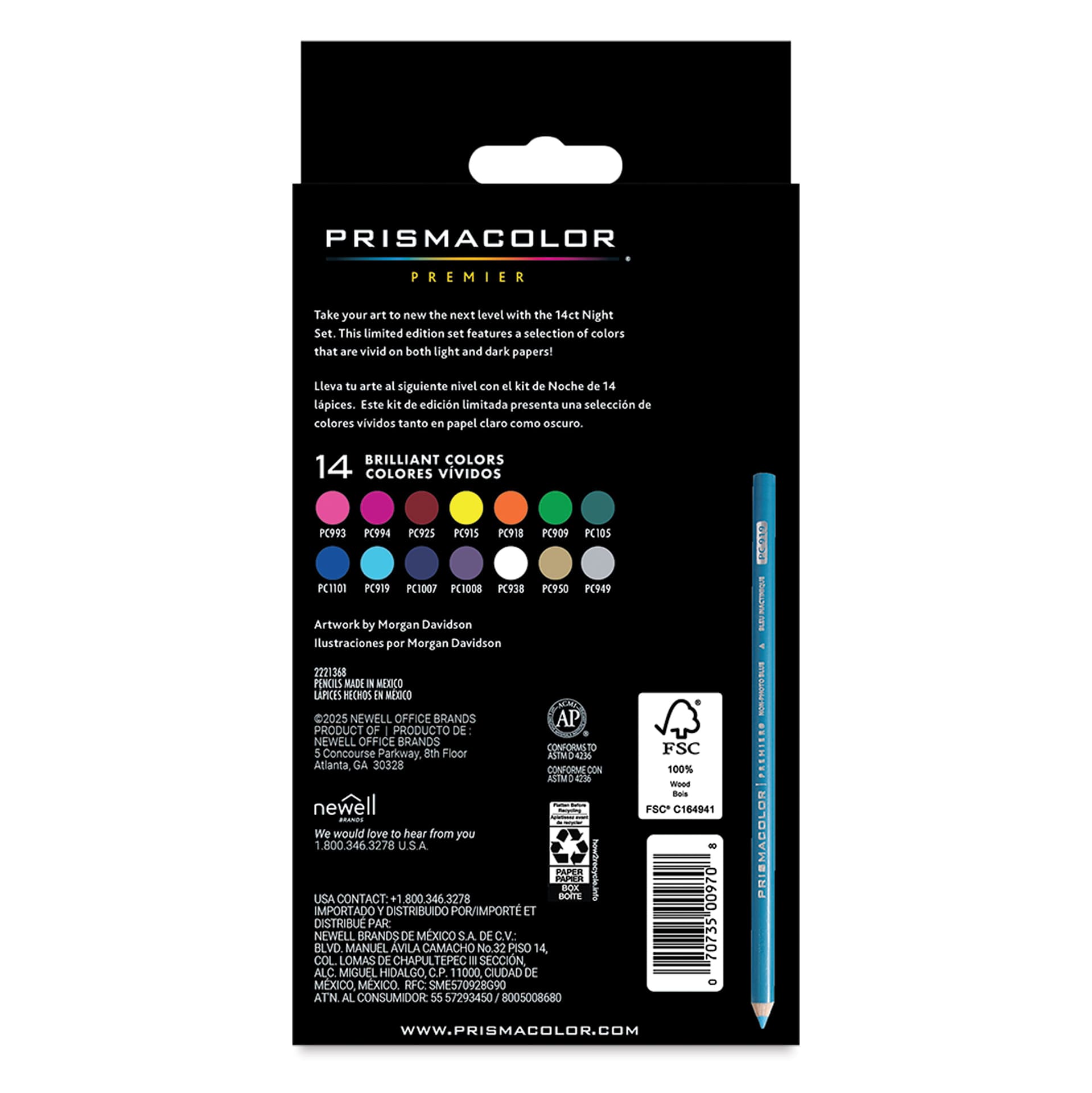 Prismacolor Premier Colored Pencils - Set of 14, Dark Colors, back of the packaging