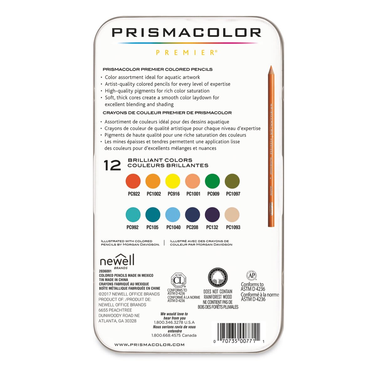 Prismacolor Premier Colored Pencils - Set of 12, Under the Sea Colors, back of the packaging