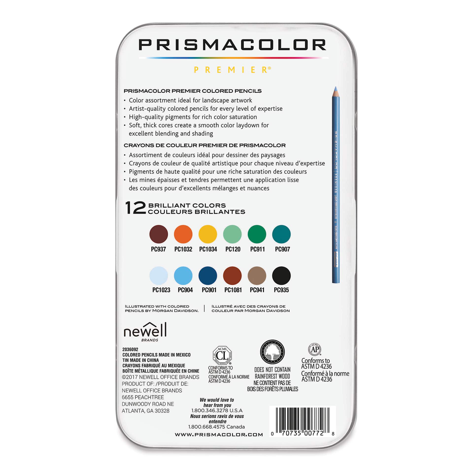 Prismacolor Premier Colored Pencils - Set of 12, Landscape Colors - back of packaging