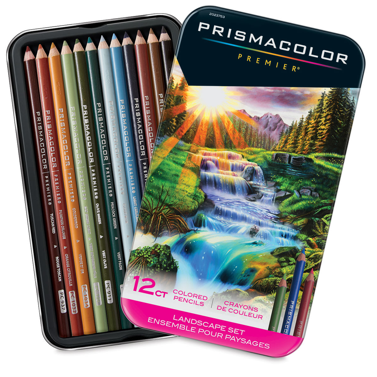 Prismacolor Premier Colored Pencils - Landscape Colors, Set of 12.  Front and inner pencil tray.