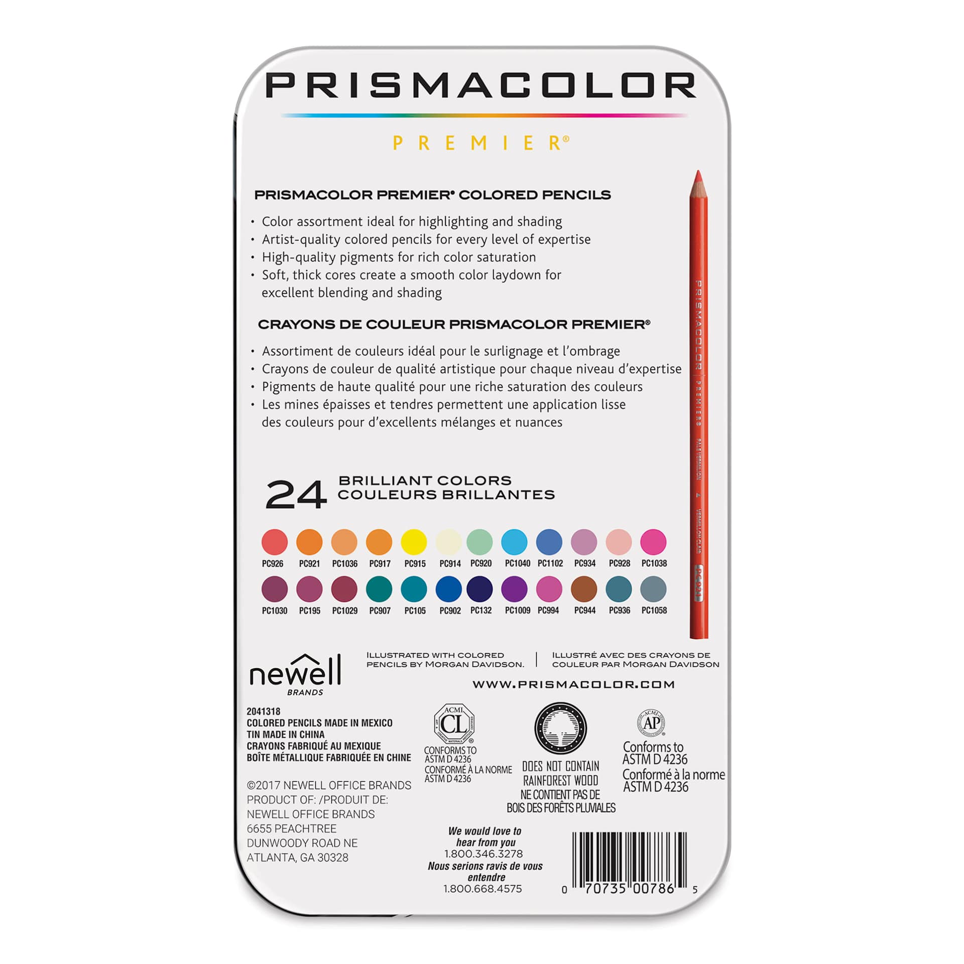 Prismacolor Premier Colored Pencils - Set of 24, Highlighting and Shading, back of the packaging