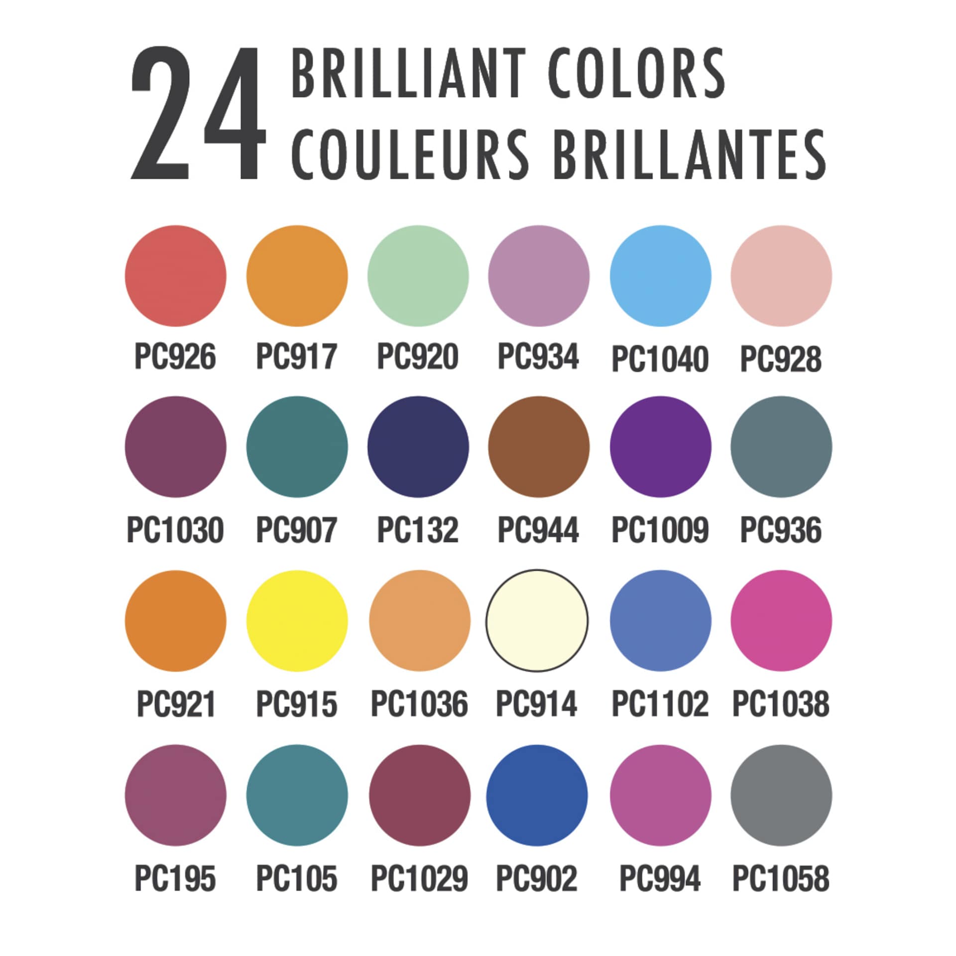 Prismacolor Premier Colored Pencils - Set of 24, Highlighting and Shading - color chart