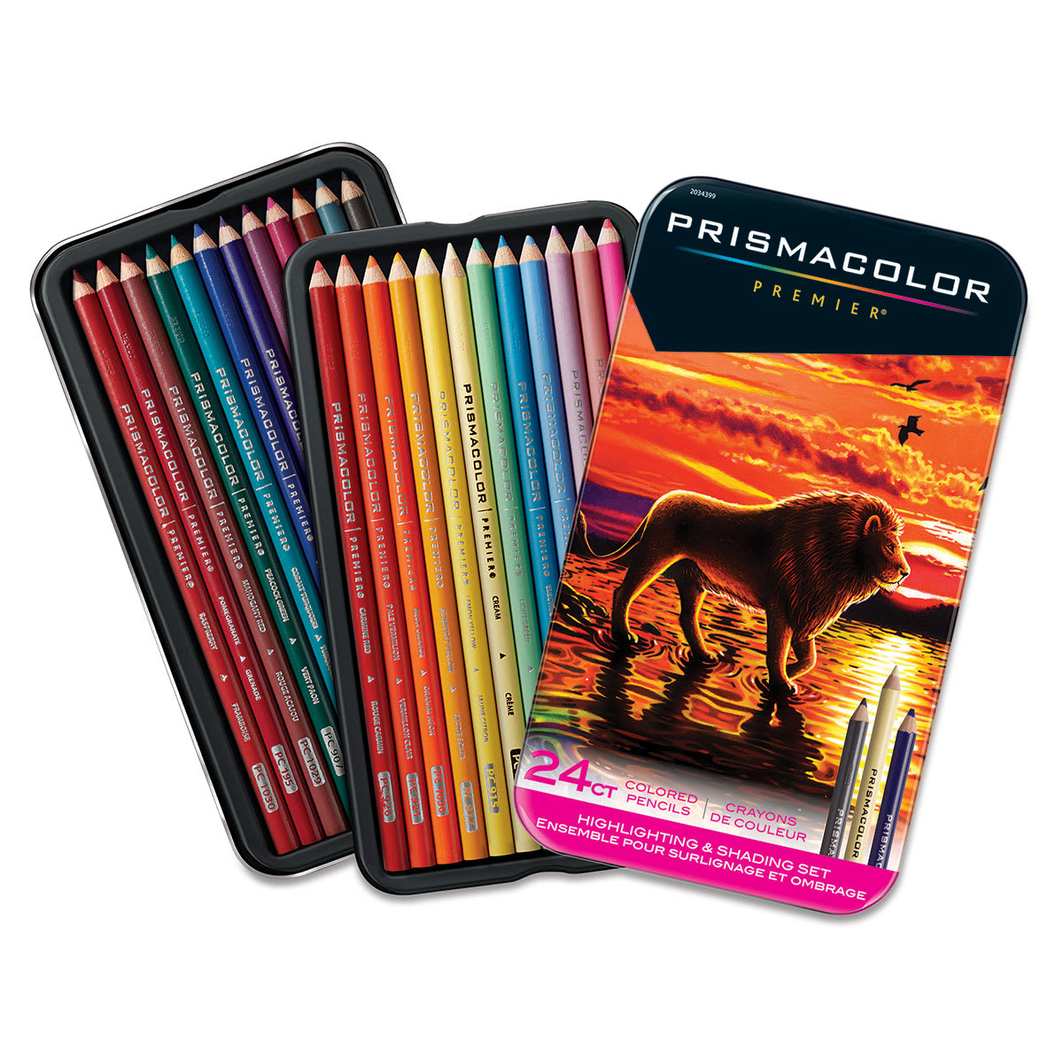 Prismacolor Premier Colored Pencils - Highlighting and Shading Colors, Set of 24. Front and inner two trays. 