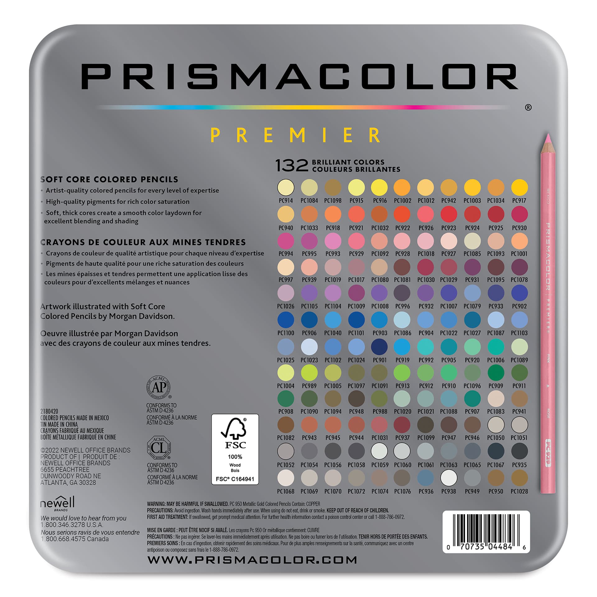 Prismacolor Premier Colored Pencils - Set of 132, Assorted Colors, back of the packaging