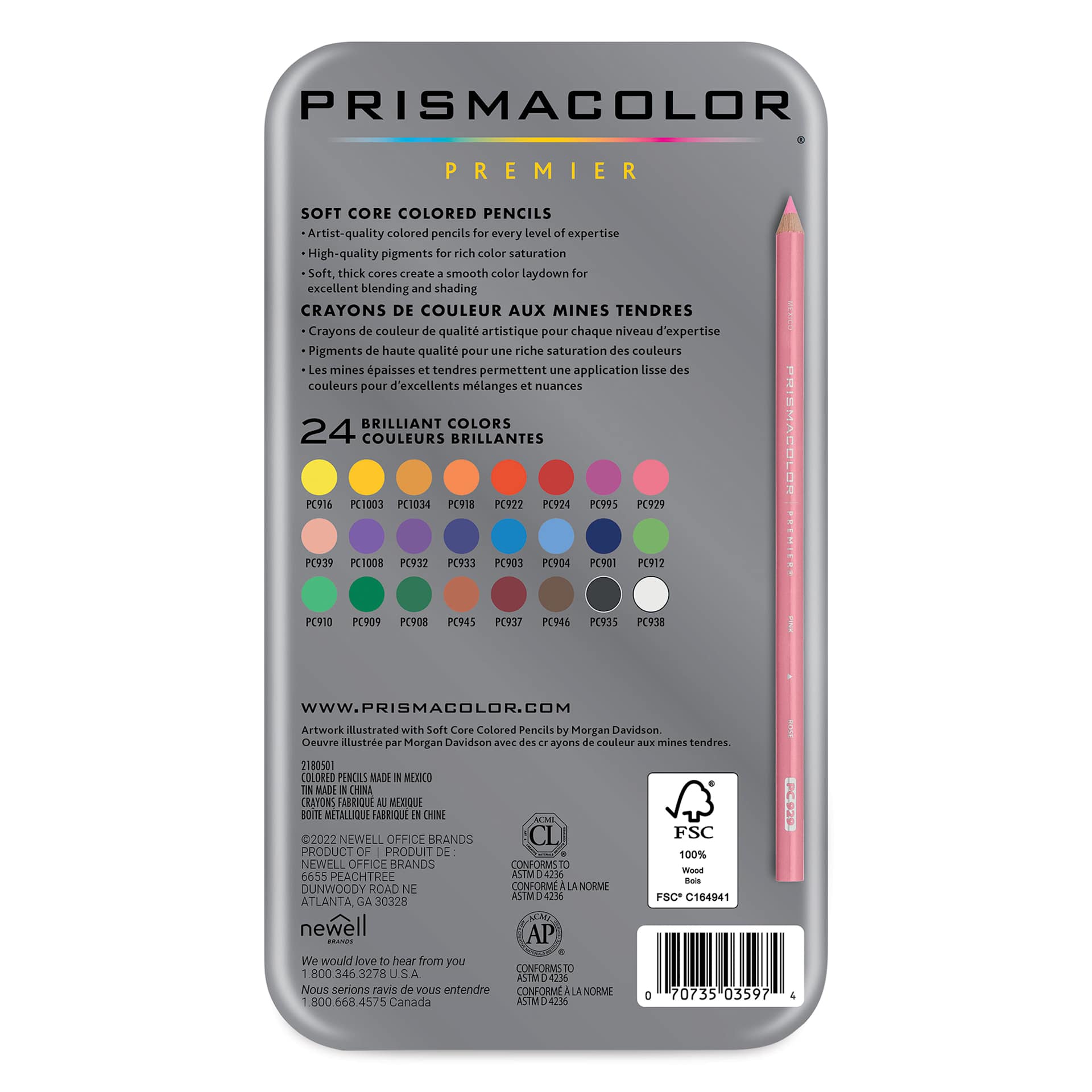 Prismacolor Premier Colored Pencils - Set of 24, Assorted Colors, back of the packaging Prismacolor Premier Colored Pencils - Set of 24, Assorted Colors, back of the packaging