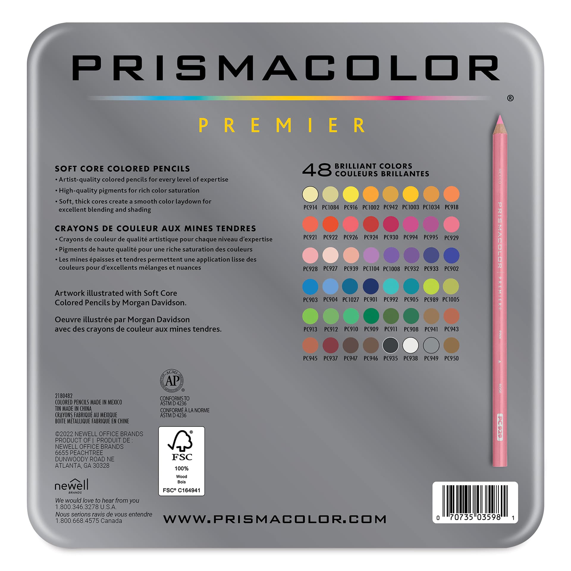 Prismacolor Premier Colored Pencils - Set of 48, Assorted Colors, back of the packaging