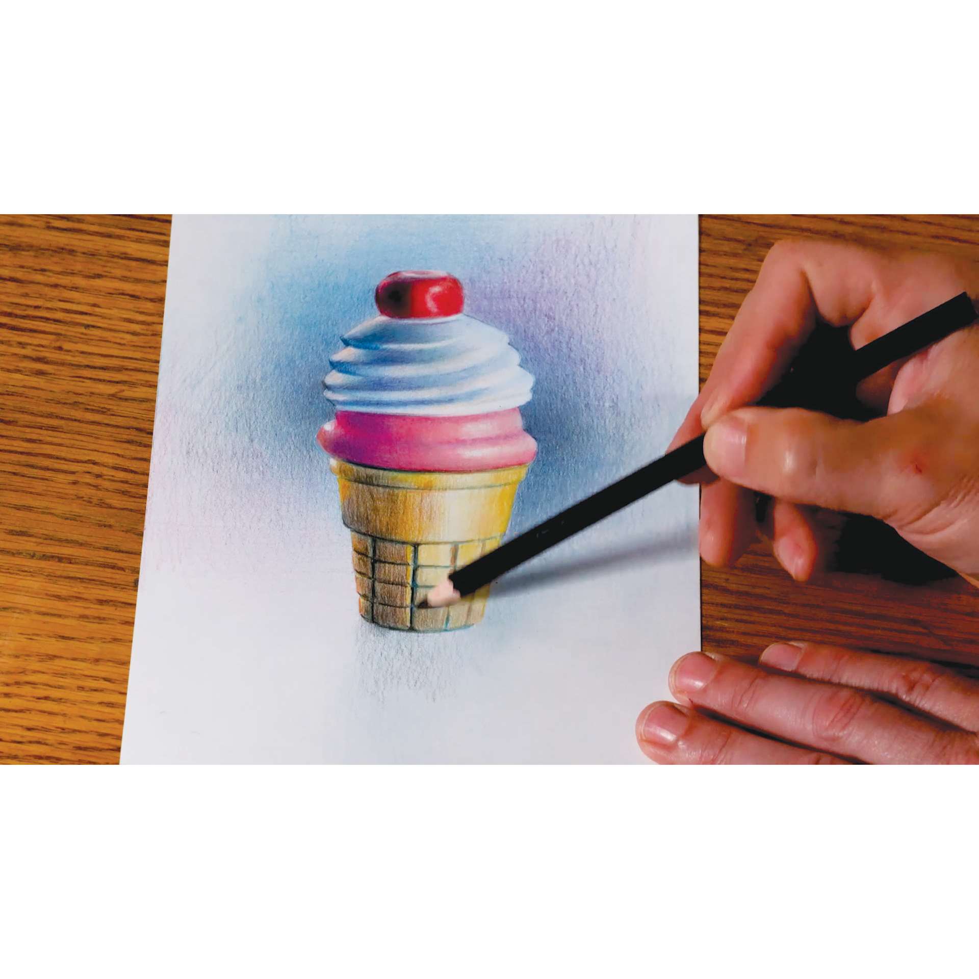 Prismacolor Premier Colored Pencils, ice cream drawing, cone details