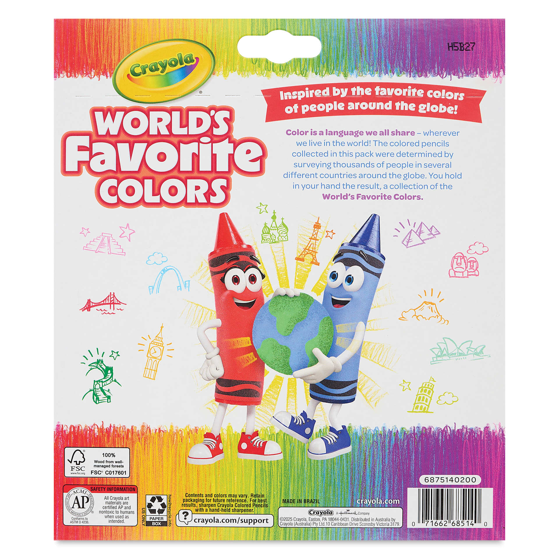 Crayola Colored Pencils - World's Favorite Colors, Set of 50, back of packaging