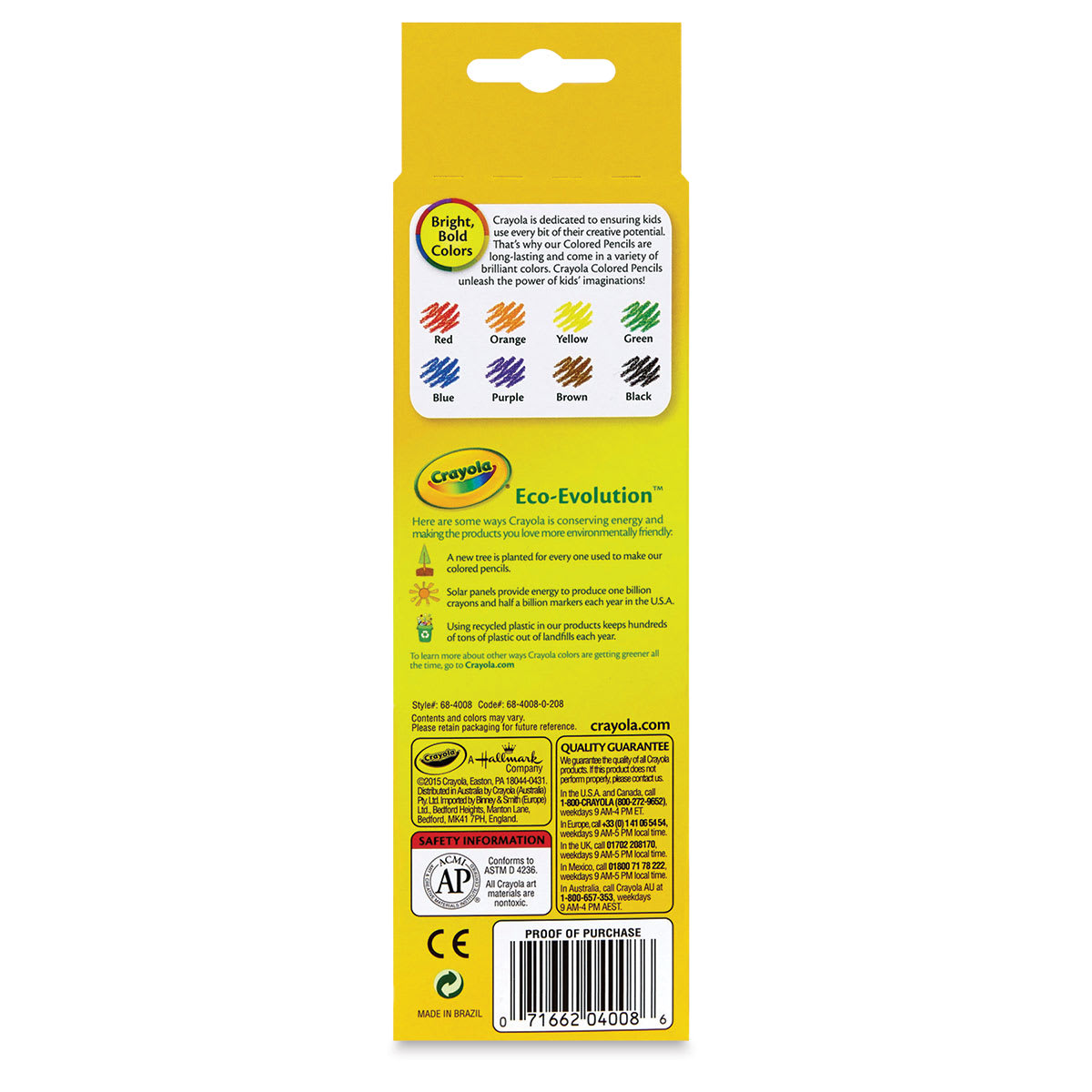 Crayola Colored Pencils - Assorted Colors, Set of 8 (back of package)