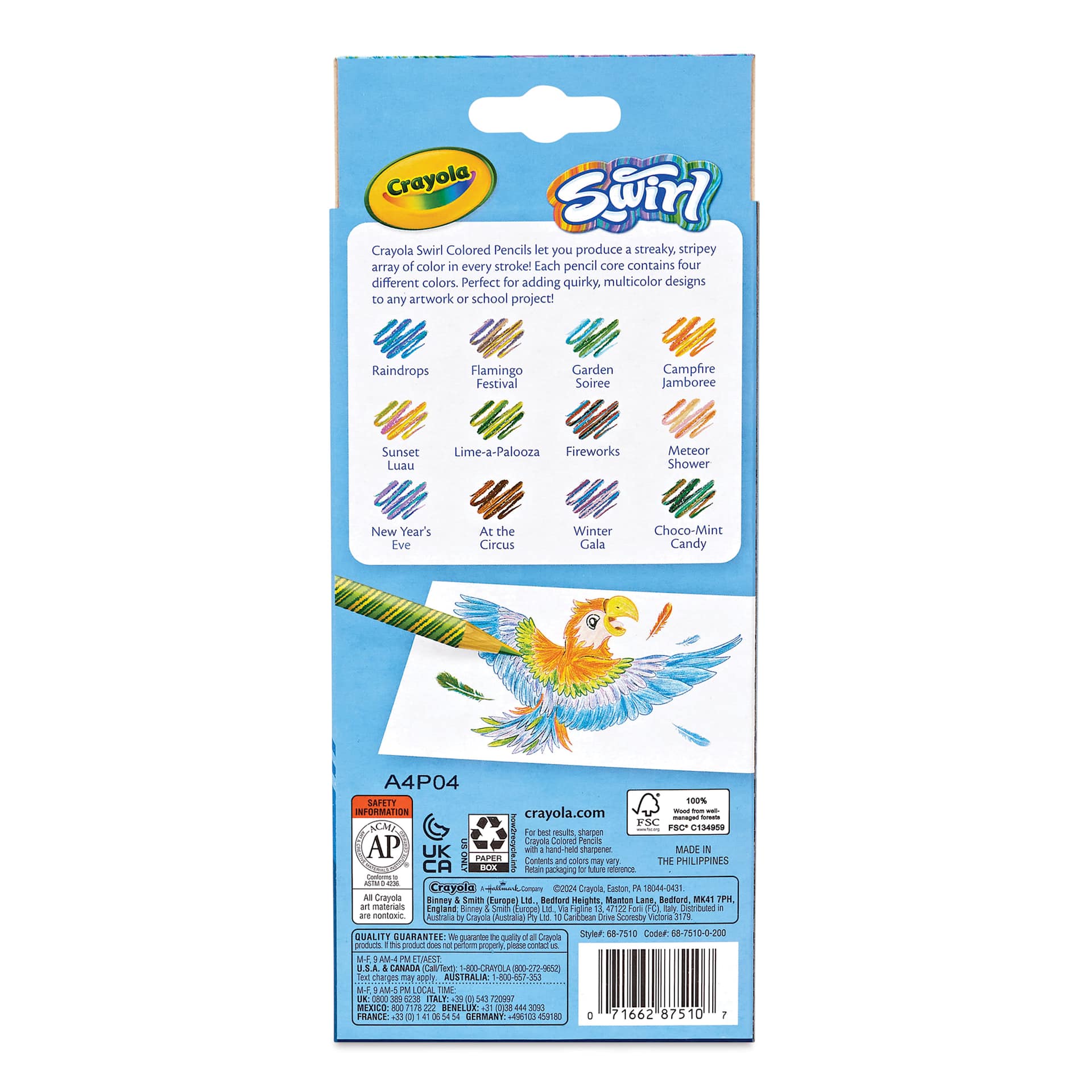Crayola Swirl Color Pencils - Assorted Colors, Set of 12, back of the packaging