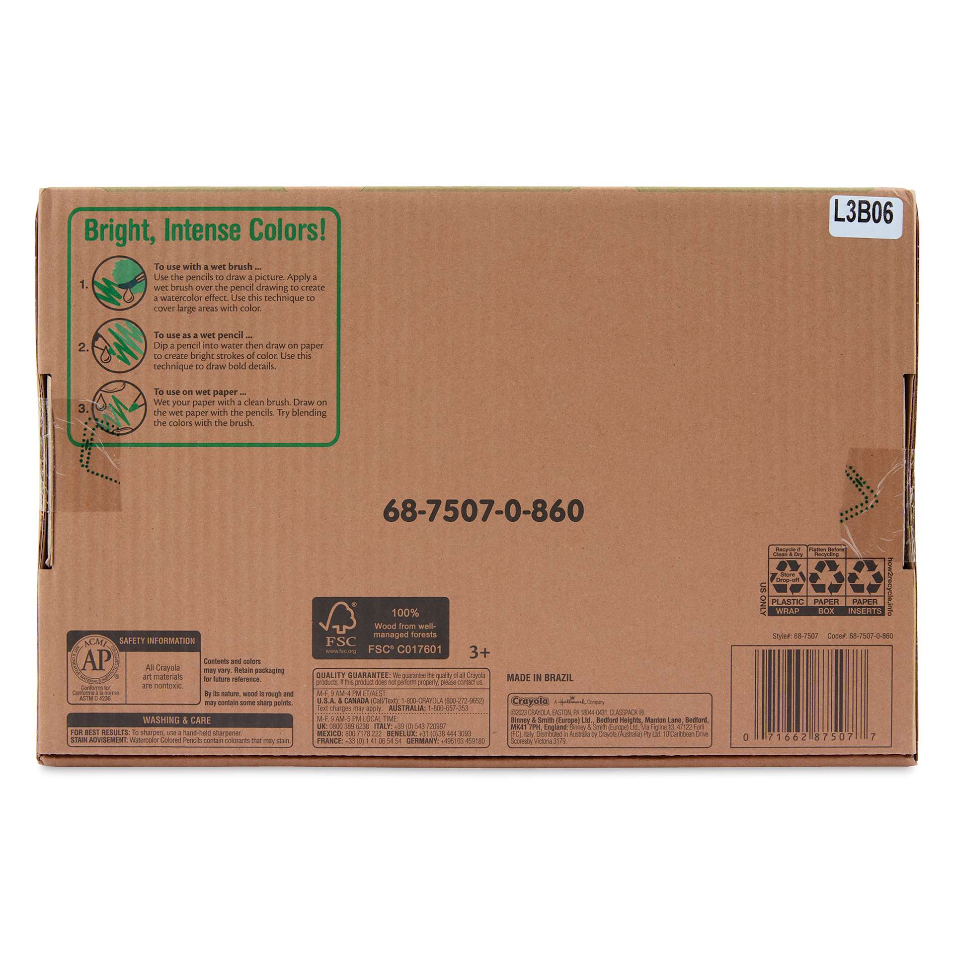 Crayola Watercolor Pencils - Assorted Colors, Classpack of 240, back of the packaging