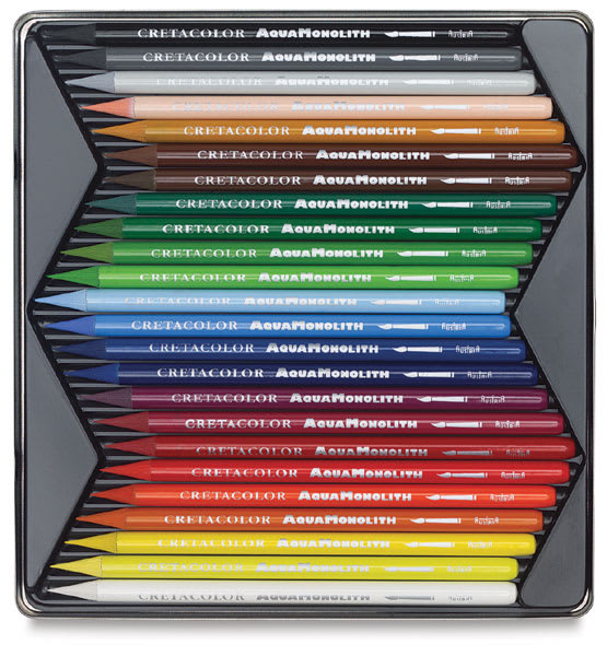 Cretacolor Woodless Watercolor Pencils, Set of 24 shown open in tray 