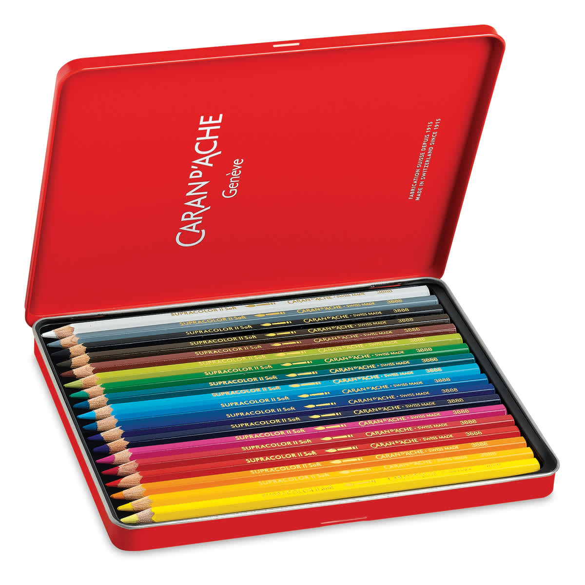 Caran d'Ache Supracolor Soft Aquarelle Pencil Set - Assorted Colors, Set of 18, inside package