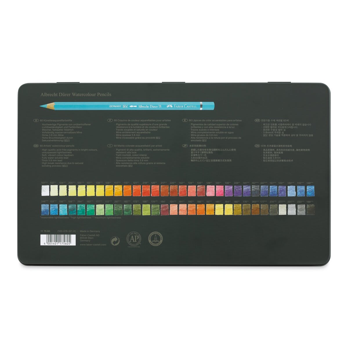 Faber-Castell Albrecht Durer Watercolor Pencils - Set of 60 (back of package)