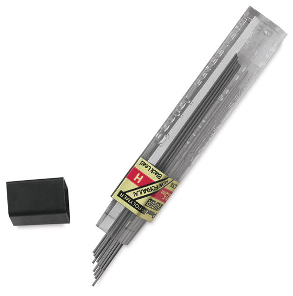 Pentel Hi-Polymer Lead Refills - Package of 12 .05 mm H grade lead refills with cap removed Pentel Hi-Polymer Lead Refills - Package of 12 .05 mm H grade lead refills with cap removed
