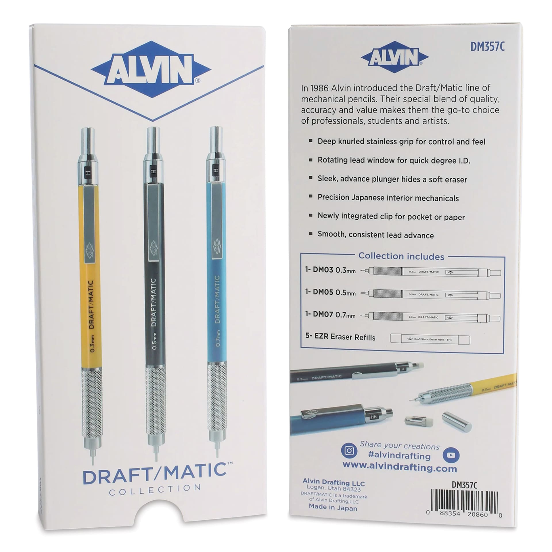 Alvin Draft/Matic Drafting Pencils - Set of 3, front and back of packaging