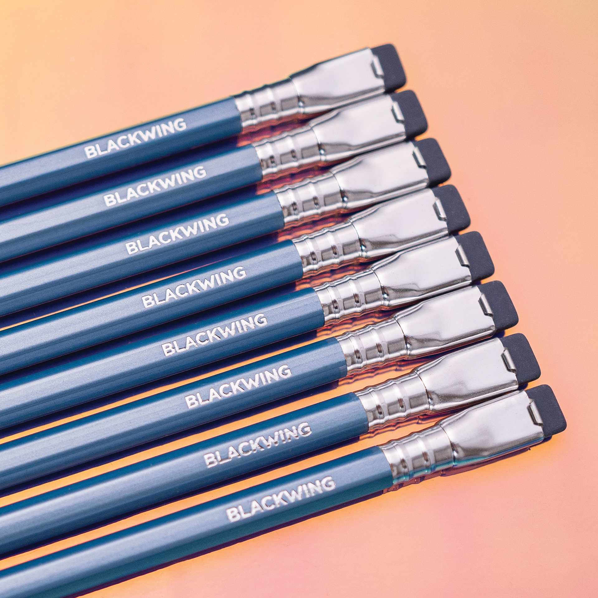 Blackwing Pencils - Pearl Blue, Pkg of 12, Balanced, pencils laid out