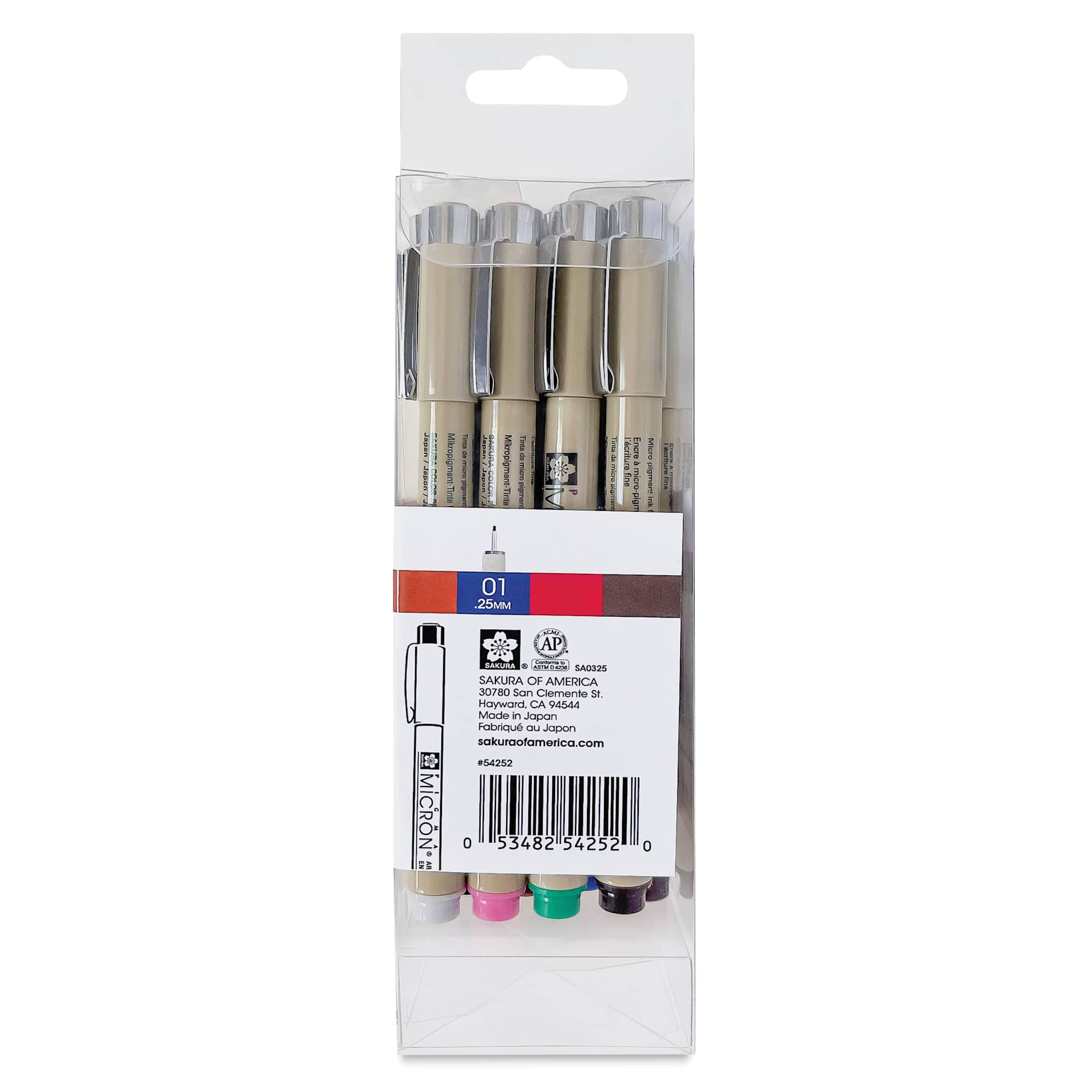 Sakura Pigma Micron Pen - Cube Set of 16, Assorted, 01, back of the packaging