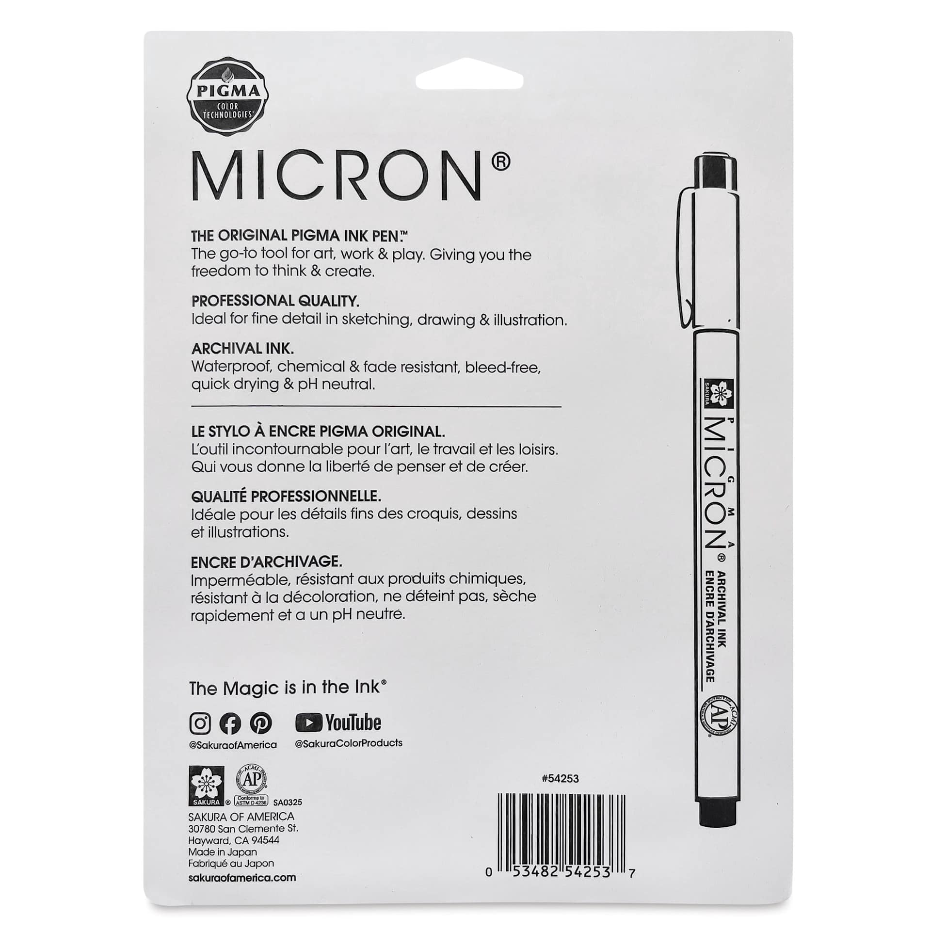 Sakura Pigma Micron Pen - Set of 8, Rainbow, 01, back of the packaging