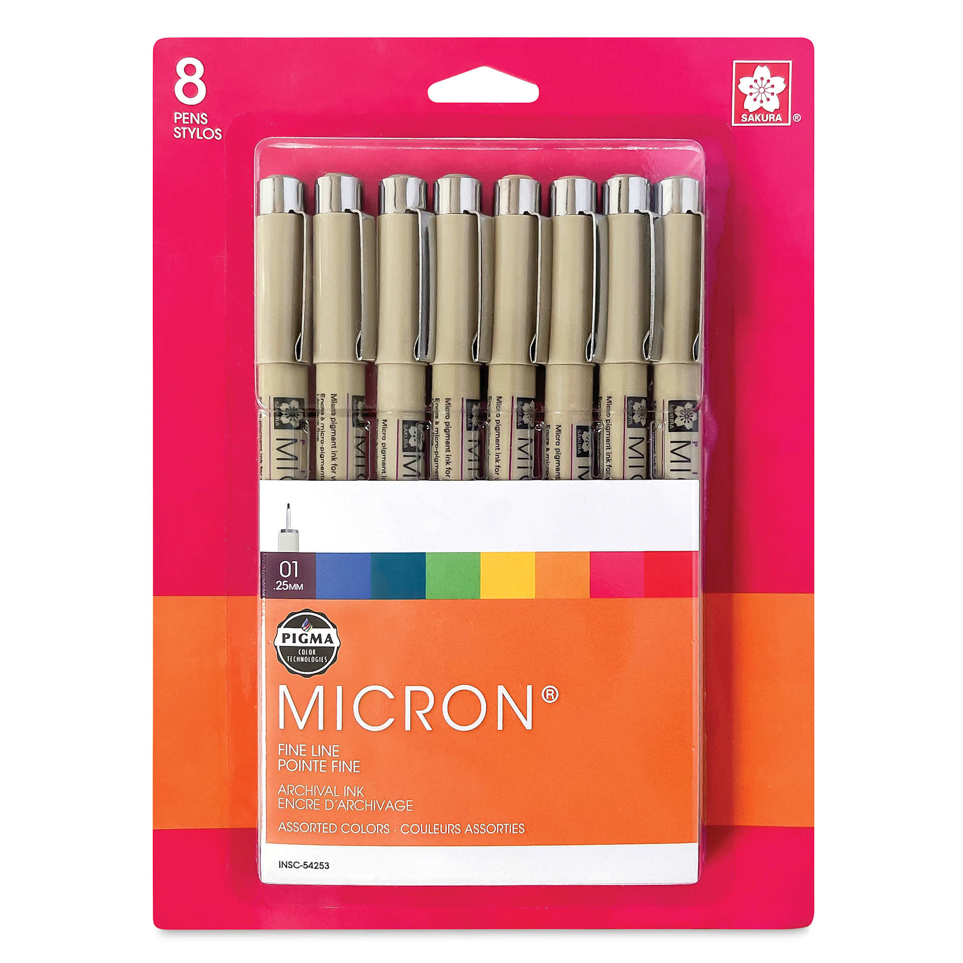 Sakura Pigma Micron Pen - Set of 8, Rainbow, 01, front of the packaging