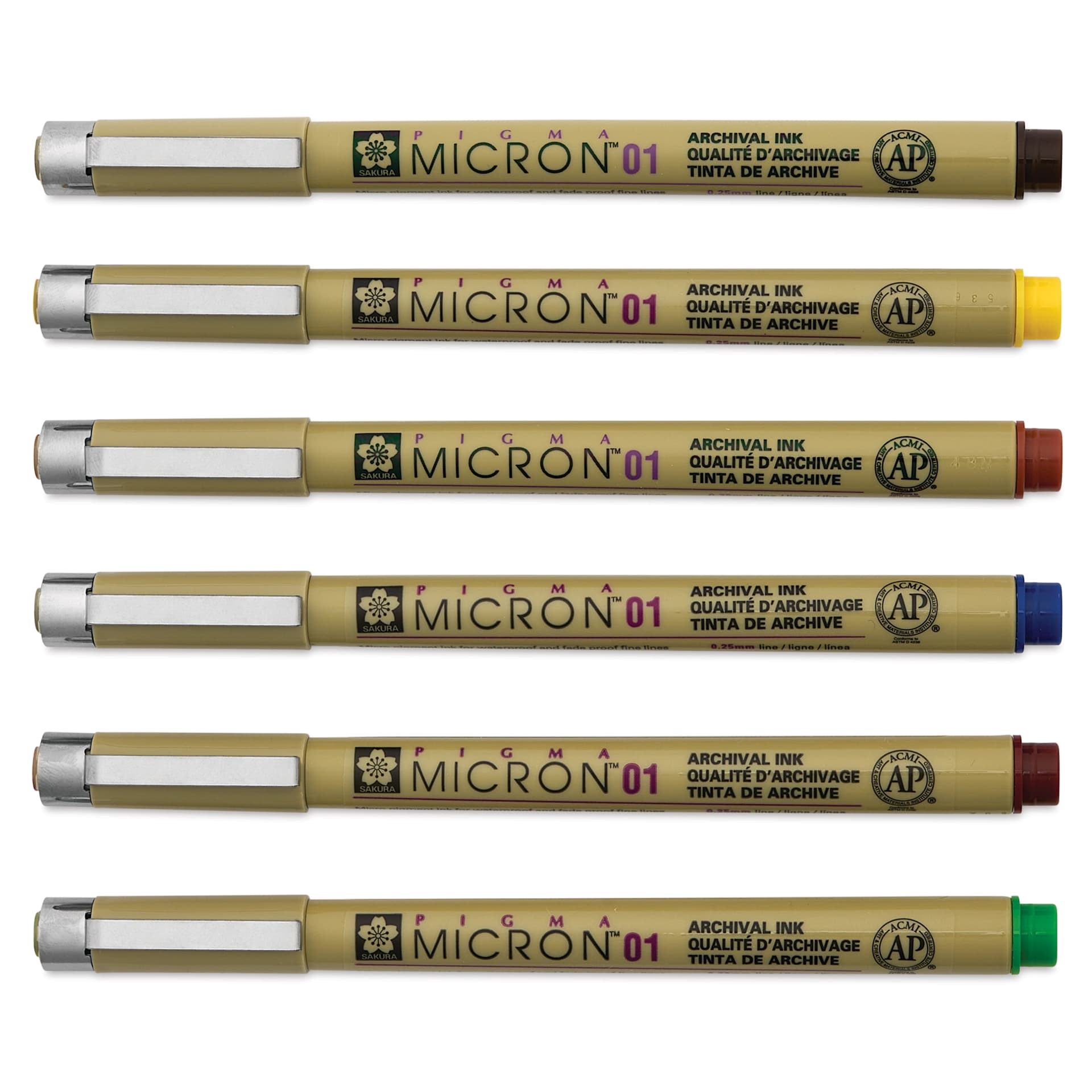 Sakura Pigma Micron Pen - Set of 6, Natural Earth, 01, caps on