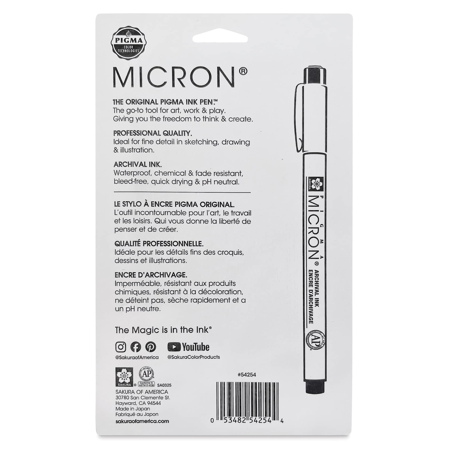 Sakura Pigma Micron Pen - Set of 6, Natural Earth, 01, back of the packaging