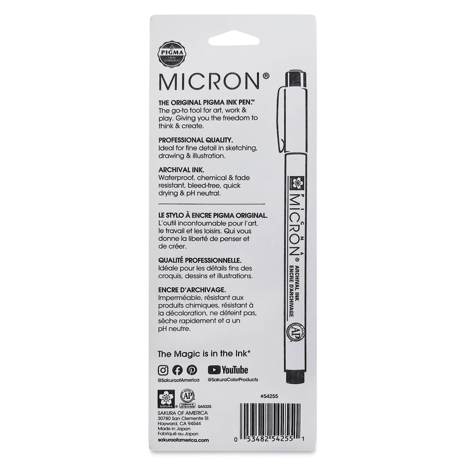 Sakura Pigma Micron Pen - Set of 3, Berry, 01, back of the packaging