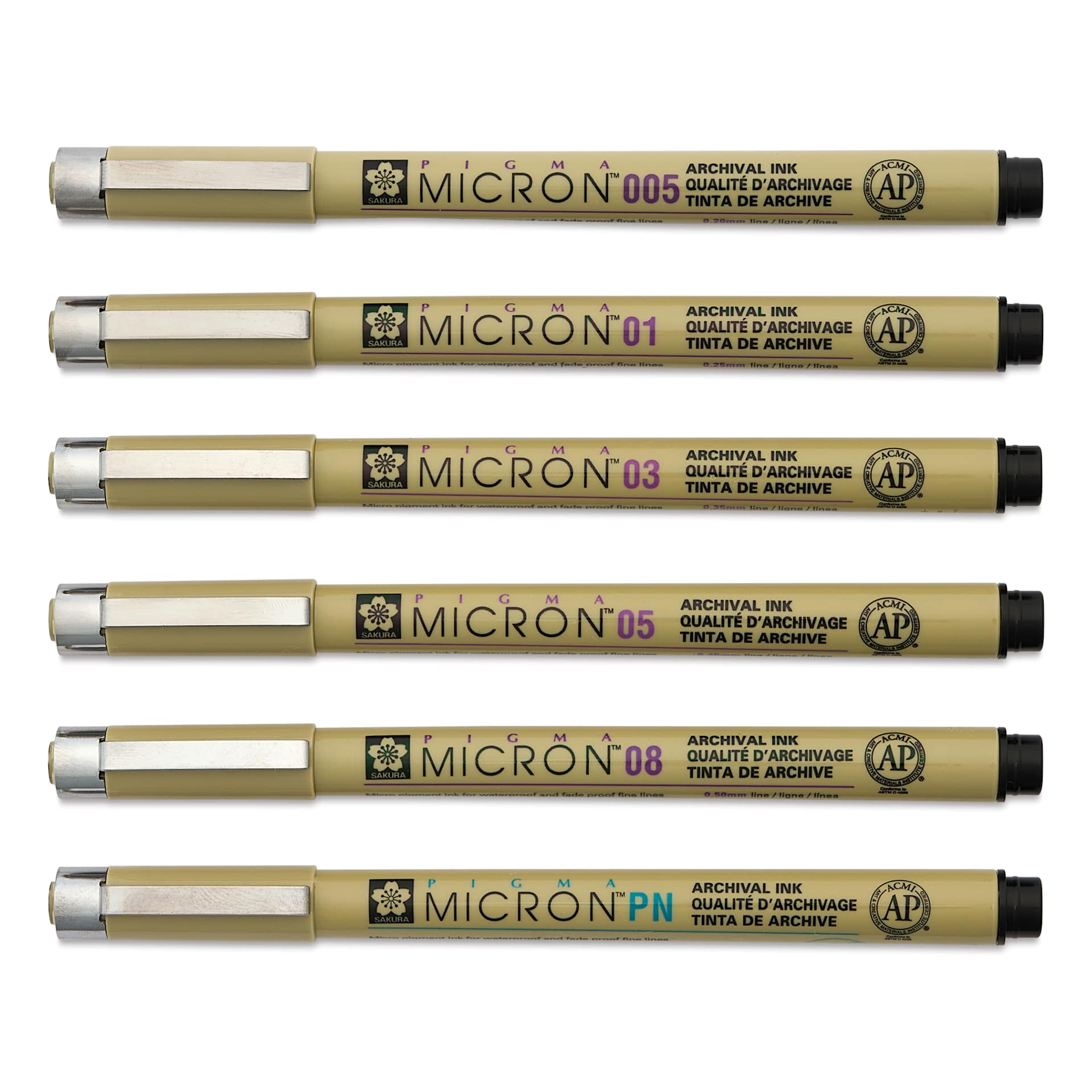 Sakura Pigma Micron Pens - Blick Exclusive! Fineliner Essentials Set of 6, caps on
