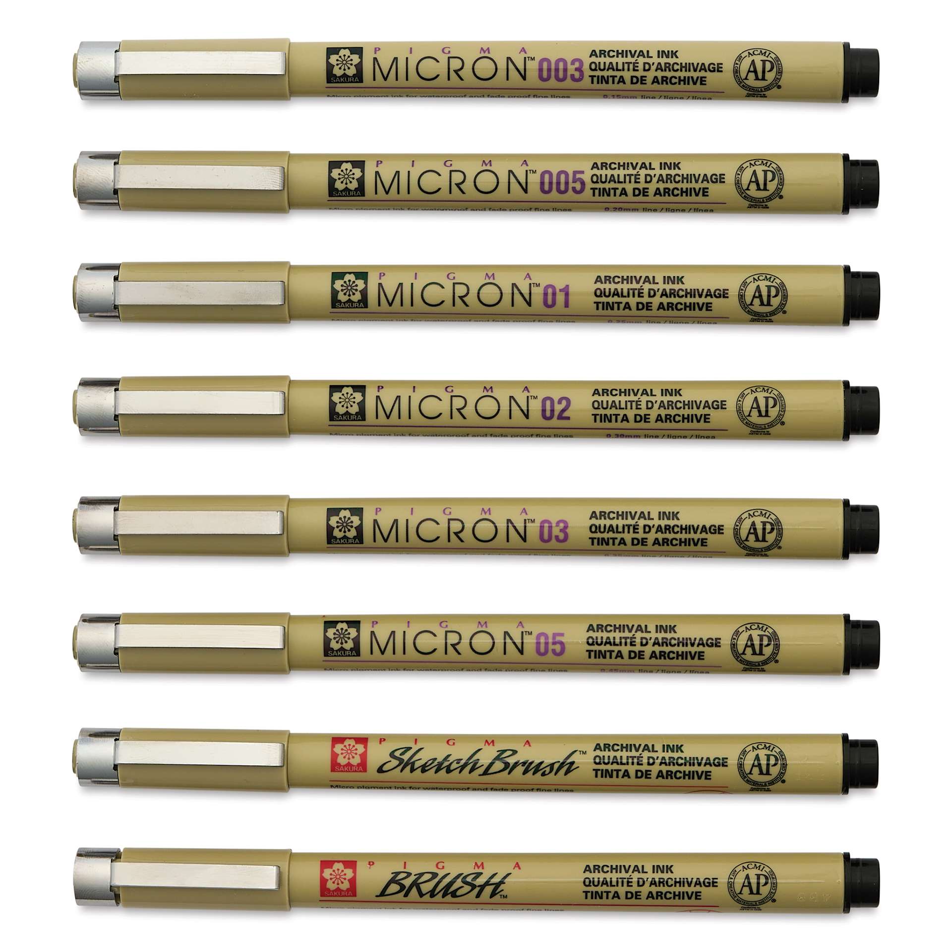 Sakura Pigma Micron Pens - Blick Exclusive! Sketching Favorites Set of 8, caps on