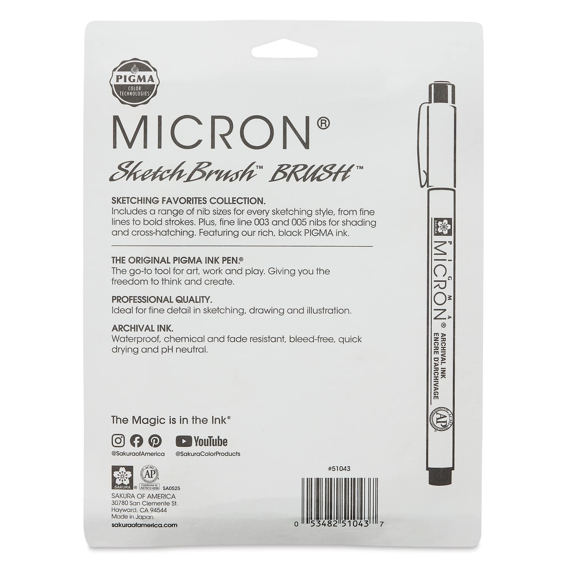 Sakura Pigma Micron Pens - Blick Exclusive! Sketching Favorites Set of 8, back of the packaging