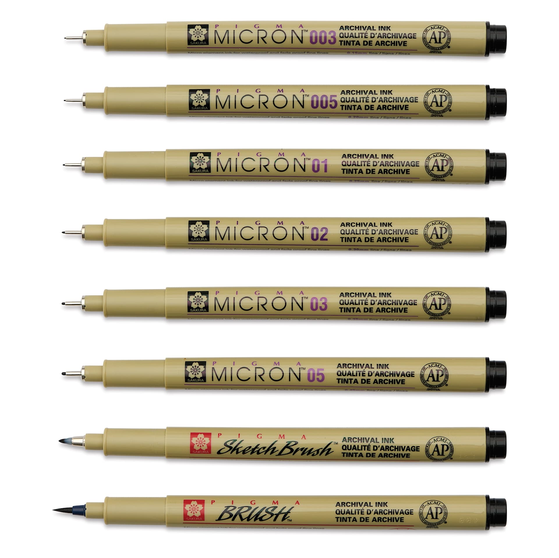 Sakura Pigma Micron Pens - Blick Exclusive! Sketching Favorites Set of 8, caps off