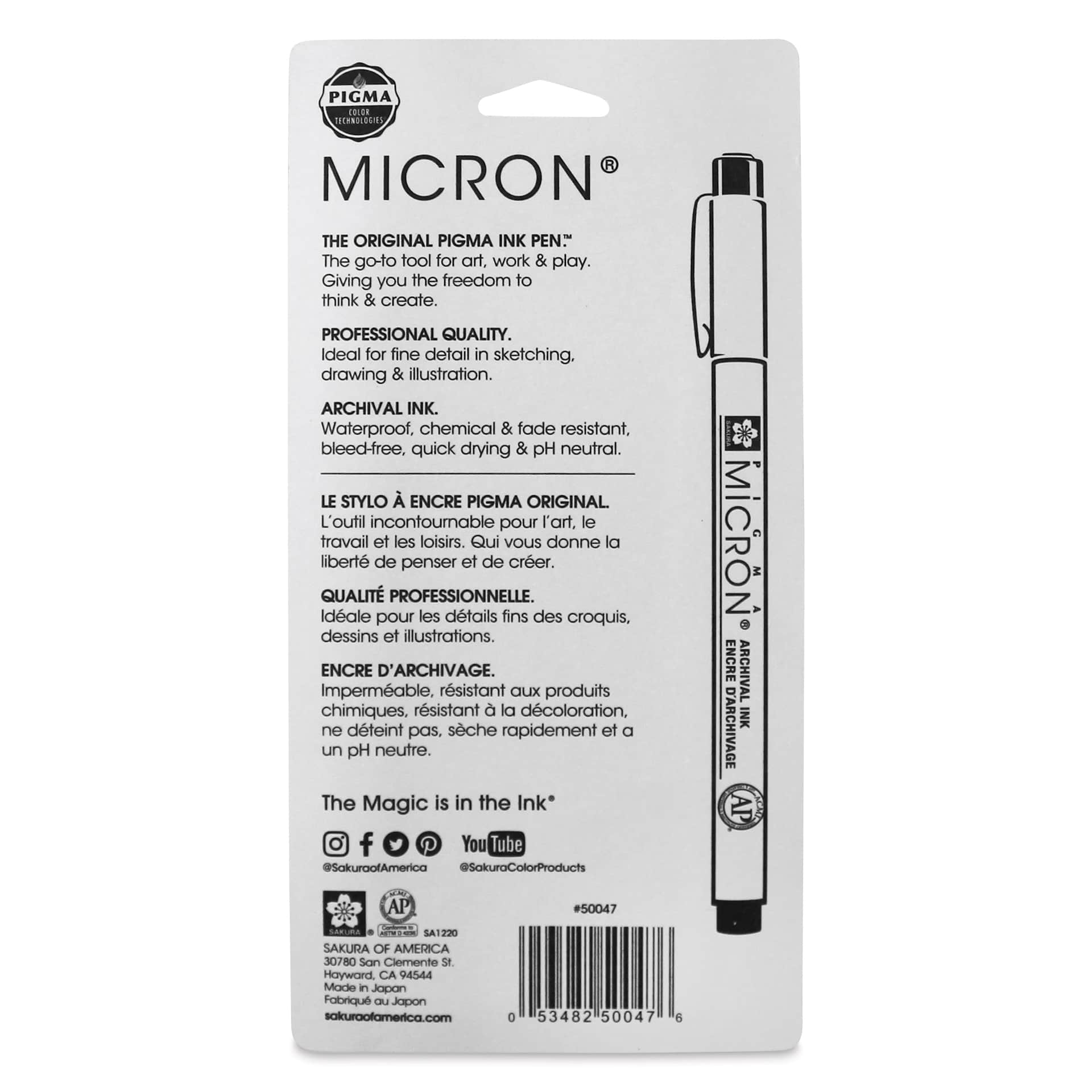 Sakura Pigma Micron Pens - Set of 4, Black and Sepia, Extra Fine Sizes, back of packaging