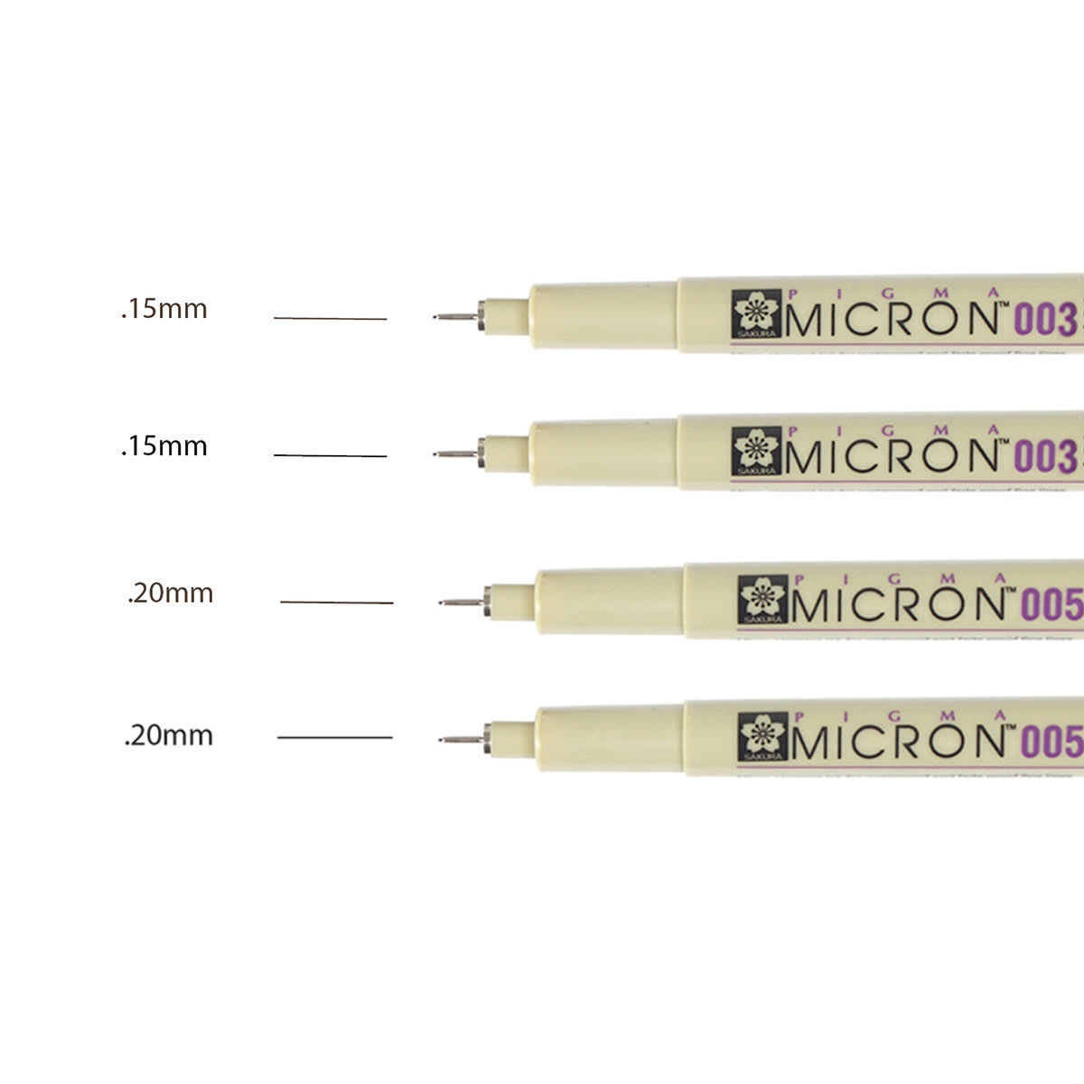 Sakura Pigma Micron Pens - Extra Fine, Set of 4, Black and Sepia, 003 and 005 (pens with color swatches)