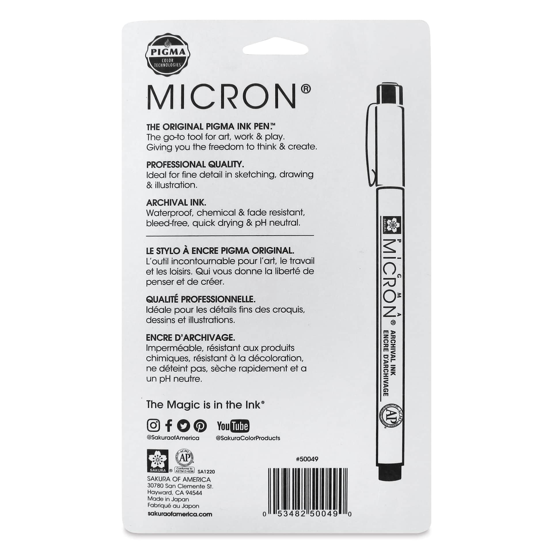 Sakura Pigma Micron Pens - Set of 6, Assorted Colors, 03, back of packaging